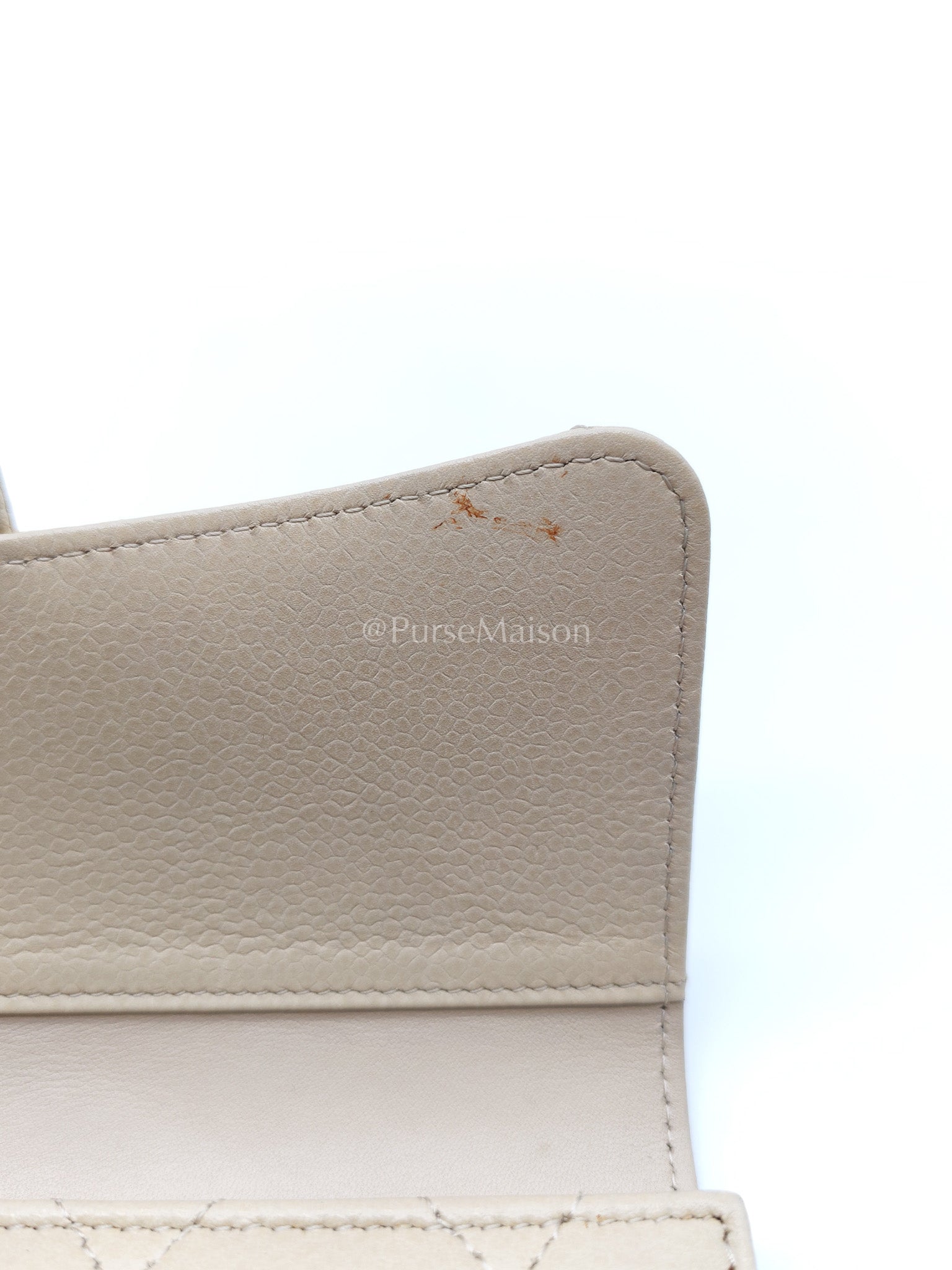 Chanel Classic Long Flap Wallet in Beige Quilted Caviar Leather and Silver Hardware Series 15