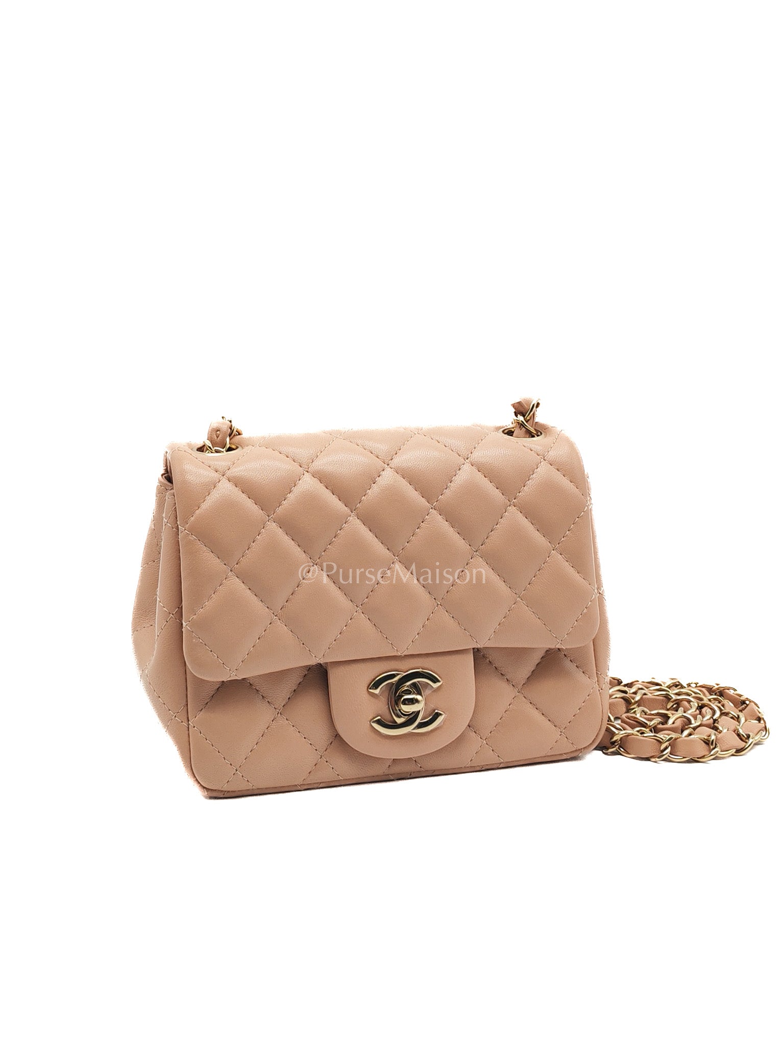 Chanel Mini Square Flap Bag in Dark Beige Light Gold Hardware (Microchip)
