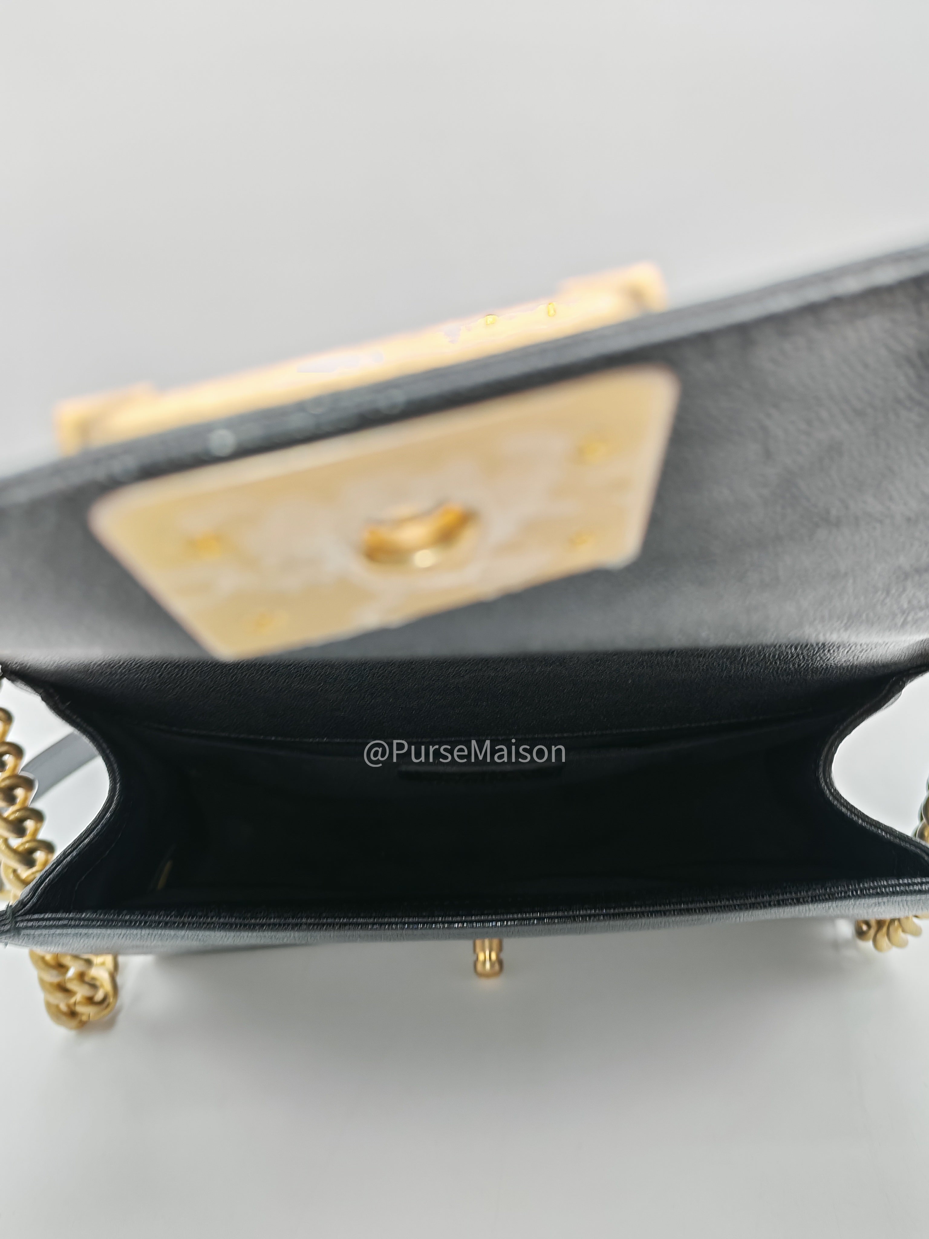 Chanel Boy Old Medium in Black Chevron Calfskin Leather and Aged Gold Hardware Series 26