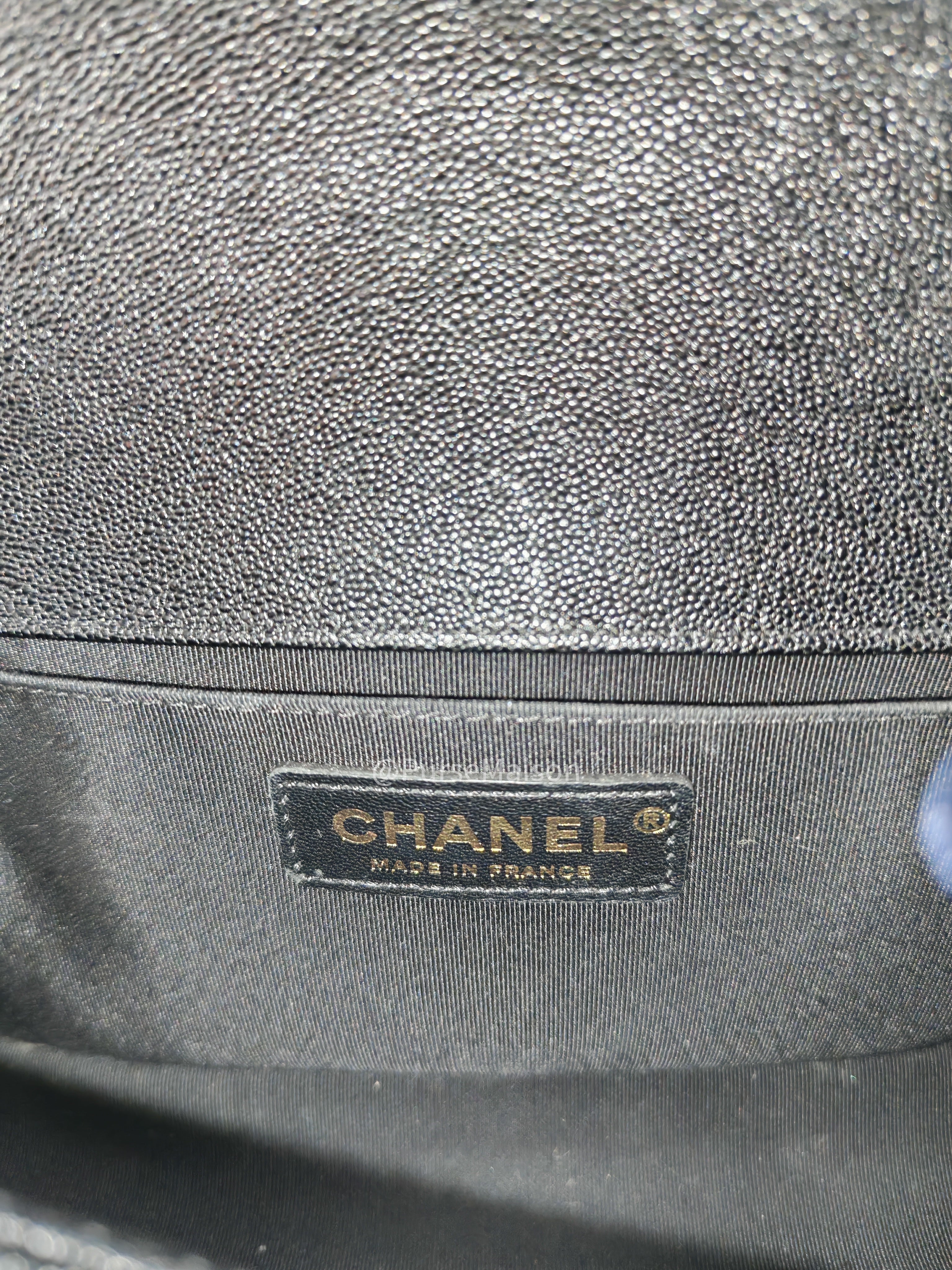 Chanel Boy Old Medium in Black Chevron Calfskin Leather and Aged Gold Hardware Series 26