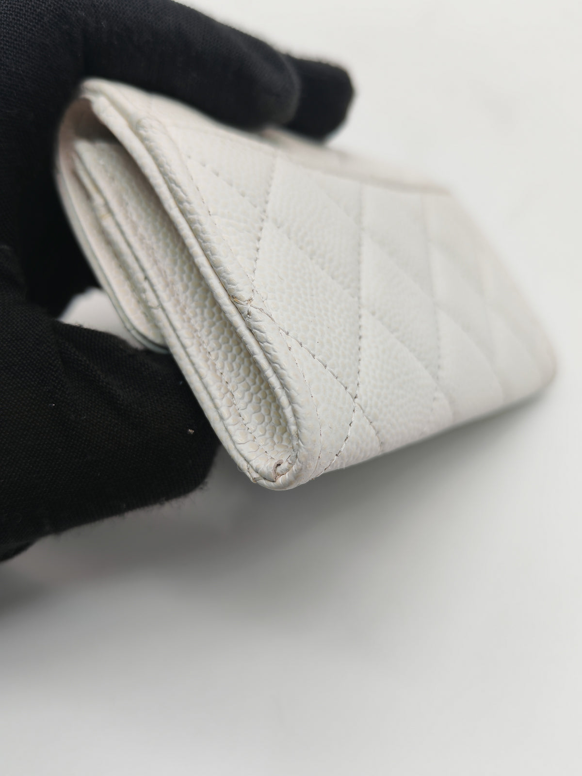 Chanel Classic Flap Card Holder in White Quilted Caviar Leather and Silver Hardware Series 30