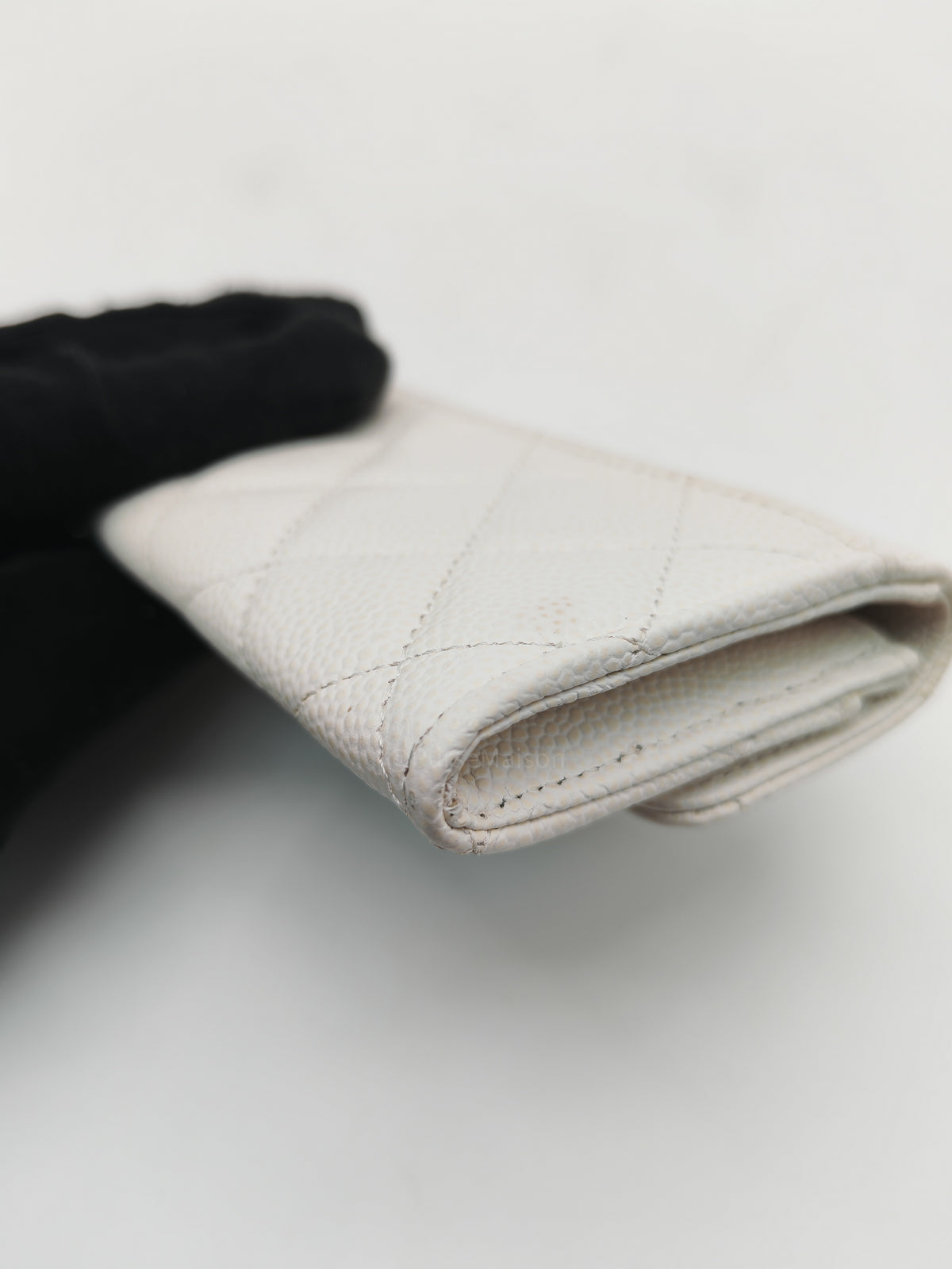 Chanel Classic Flap Card Holder in White Quilted Caviar Leather and Silver Hardware Series 30