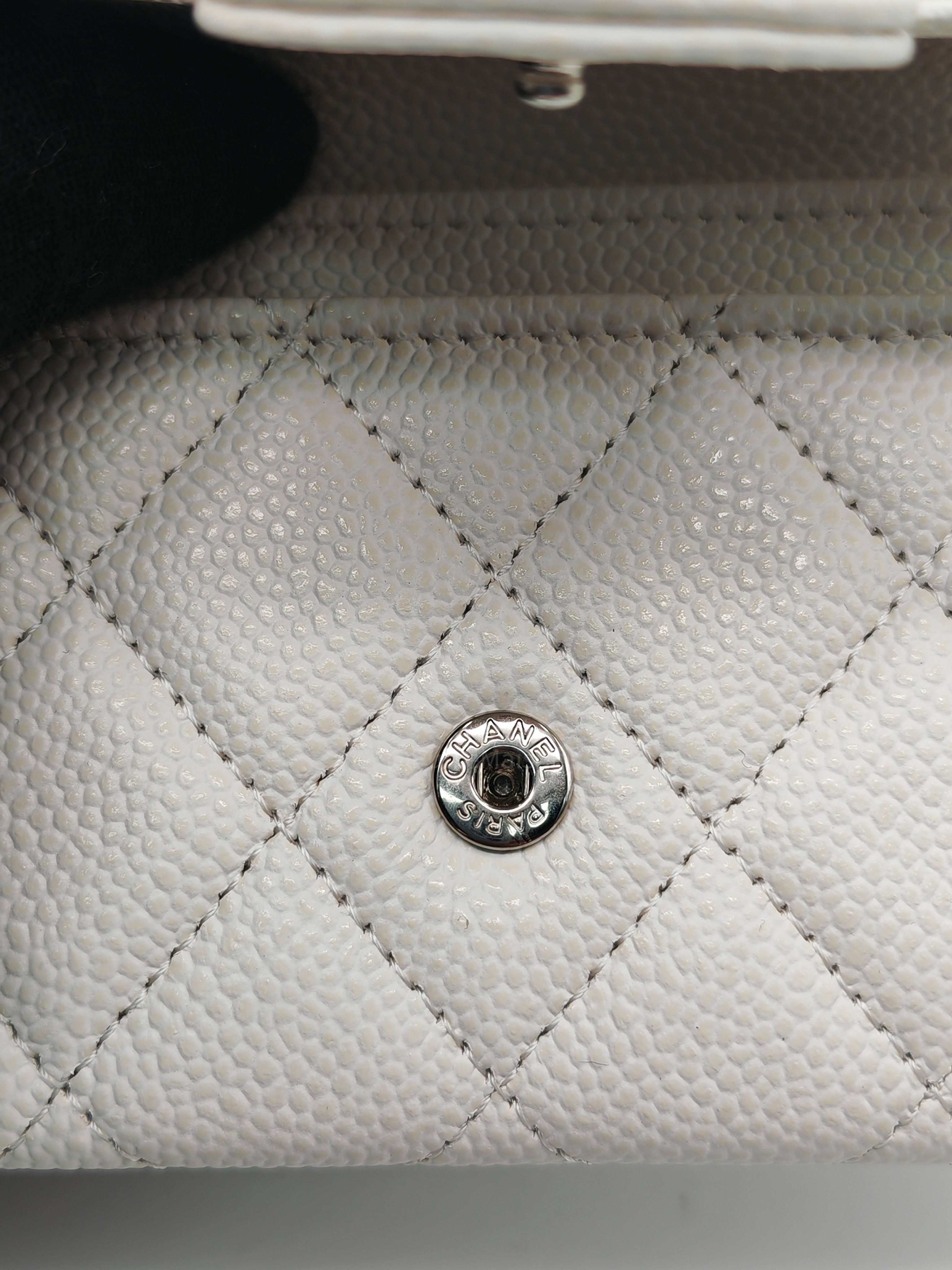 Chanel Classic Flap Card Holder in White Quilted Caviar Leather and Silver Hardware Series 30