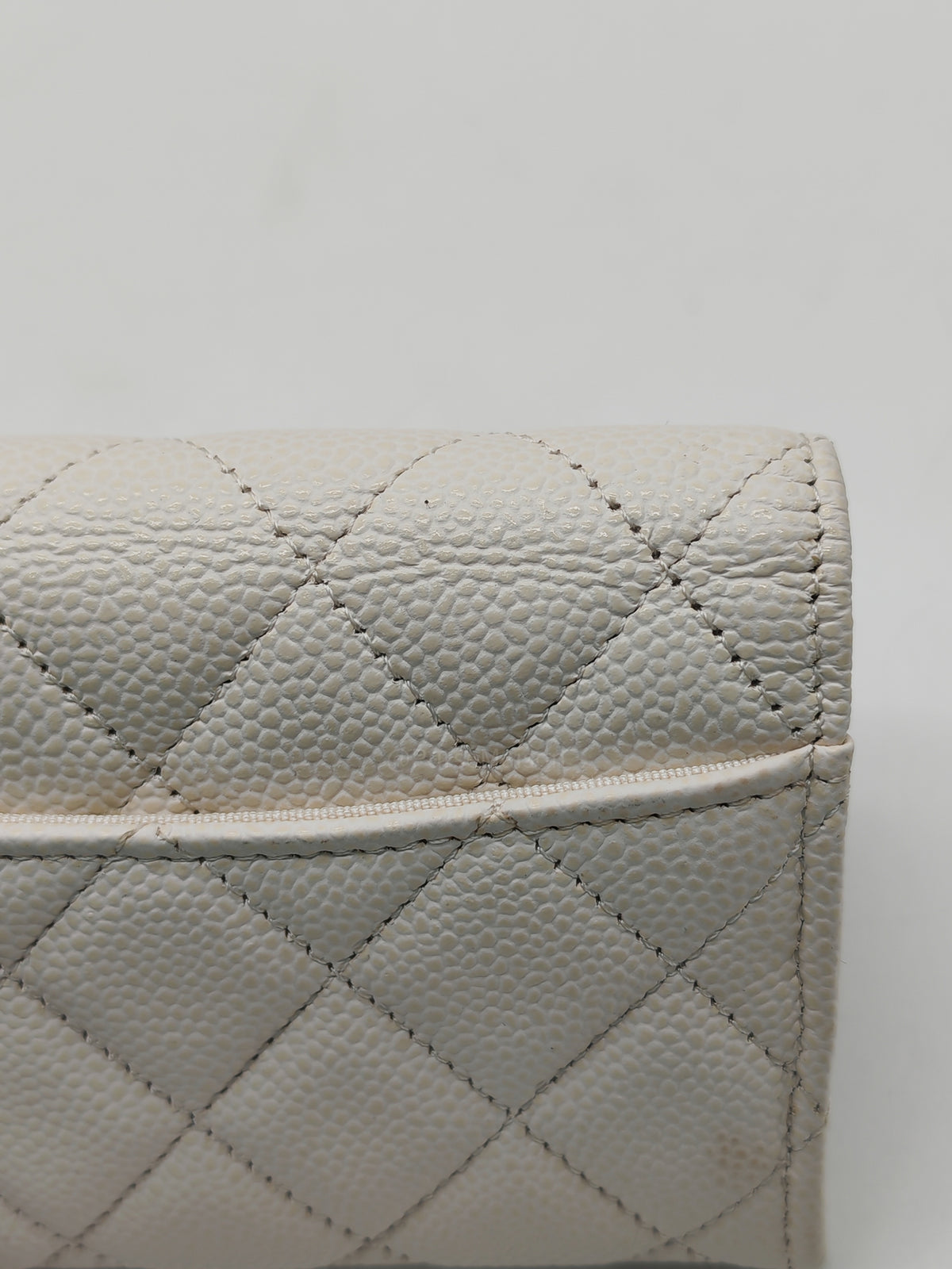 Chanel Classic Flap Card Holder in White Quilted Caviar Leather and Silver Hardware Series 30