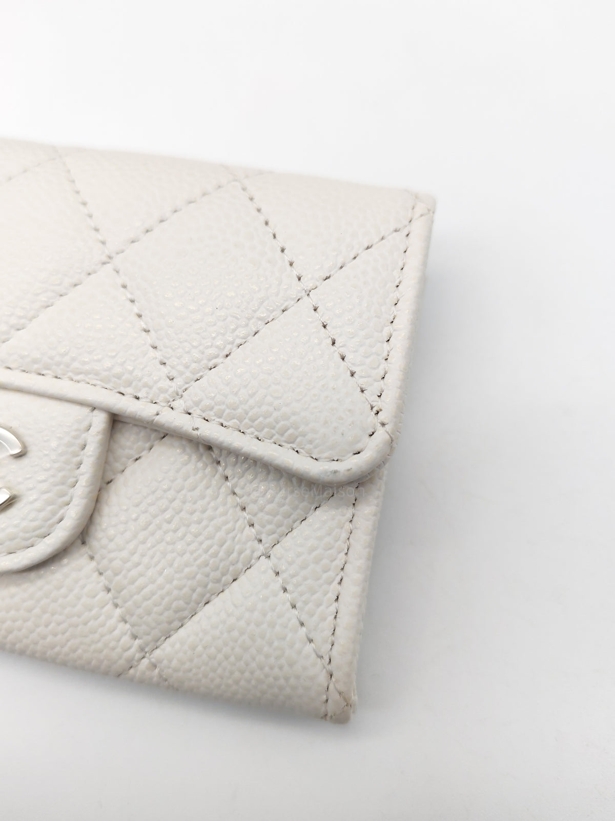Chanel Classic Flap Card Holder in White Quilted Caviar Leather and Silver Hardware Series 30