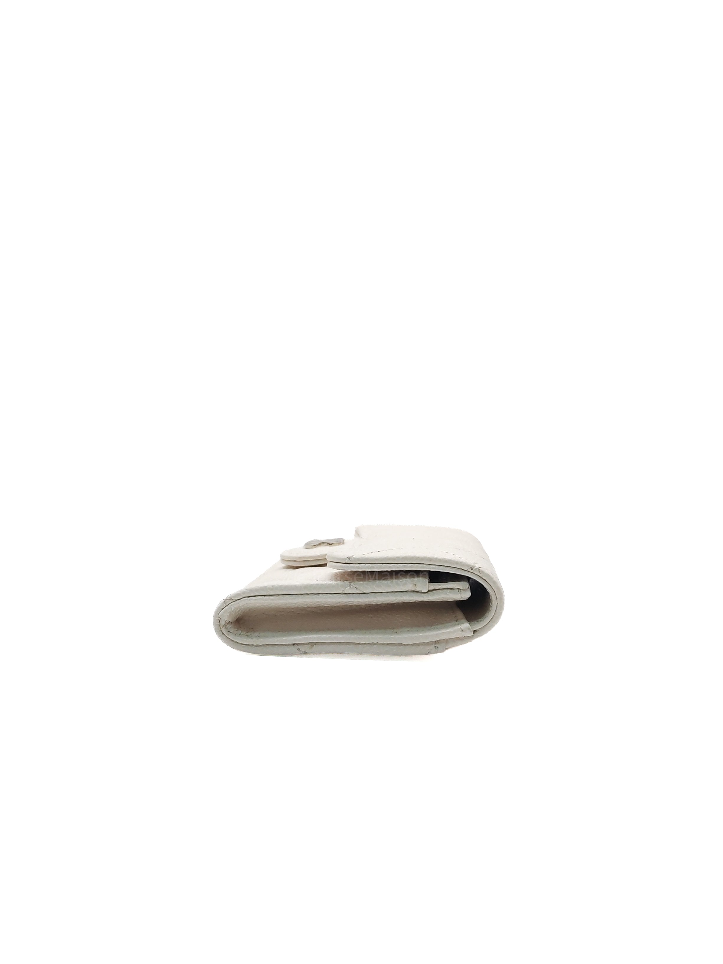 Chanel Classic Flap Card Holder in White Quilted Caviar Leather and Silver Hardware Series 30
