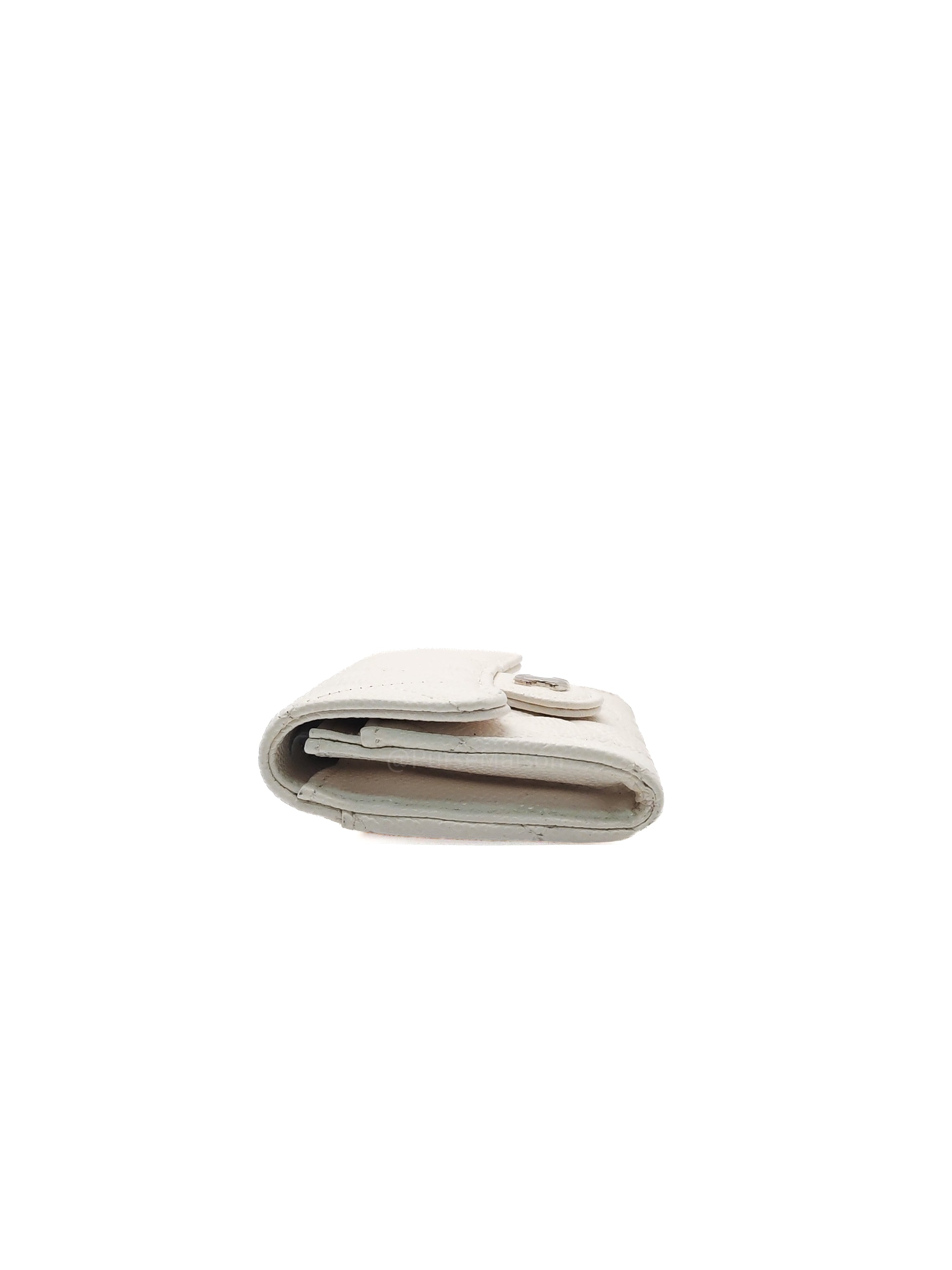 Chanel Classic Flap Card Holder in White Quilted Caviar Leather and Silver Hardware Series 30
