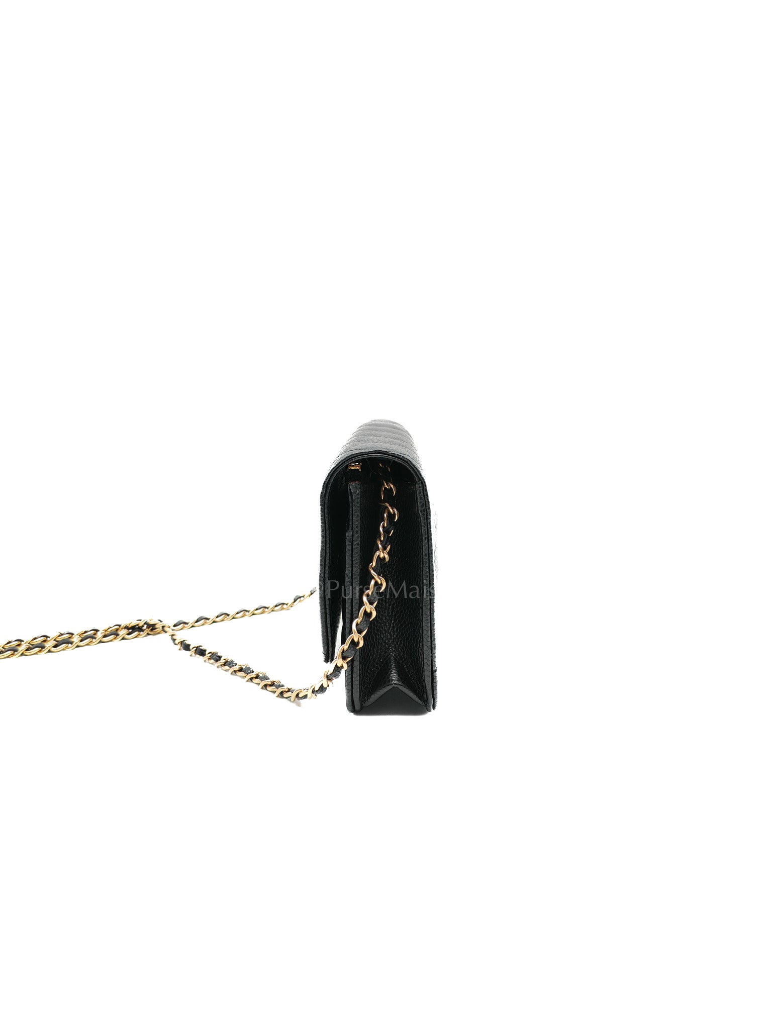 Chanel Classic Wallet On Chain in Black Quilted Caviar Leather & Gold Hardware Microchip