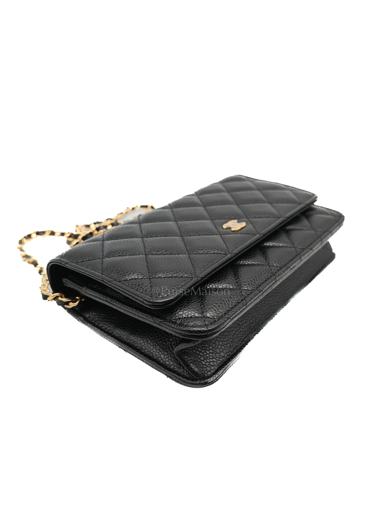 Chanel Classic Wallet On Chain in Black Quilted Caviar Leather & Gold Hardware Microchip