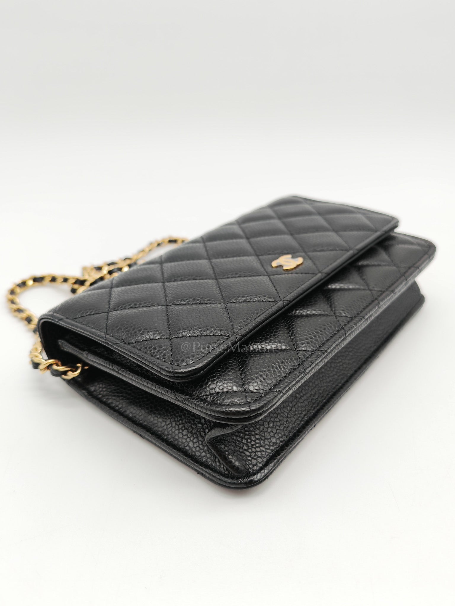 Chanel Classic Wallet On Chain in Black Quilted Caviar Leather & Gold Hardware Microchip