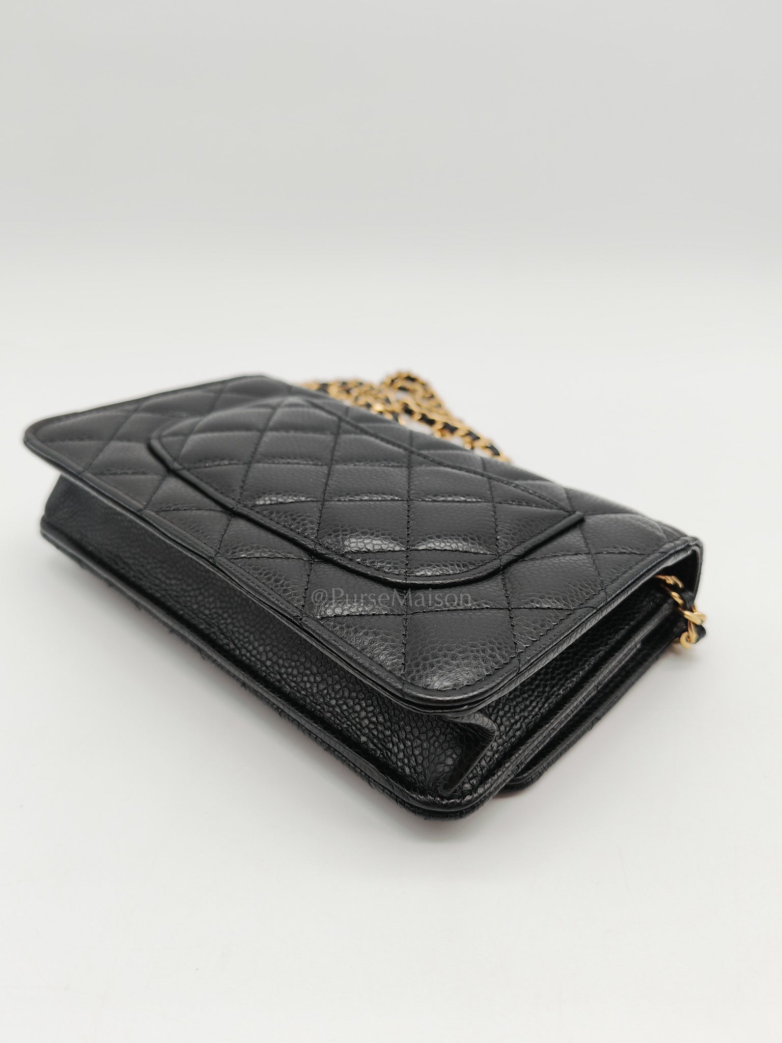 Chanel Classic Wallet On Chain in Black Quilted Caviar Leather & Gold Hardware Microchip