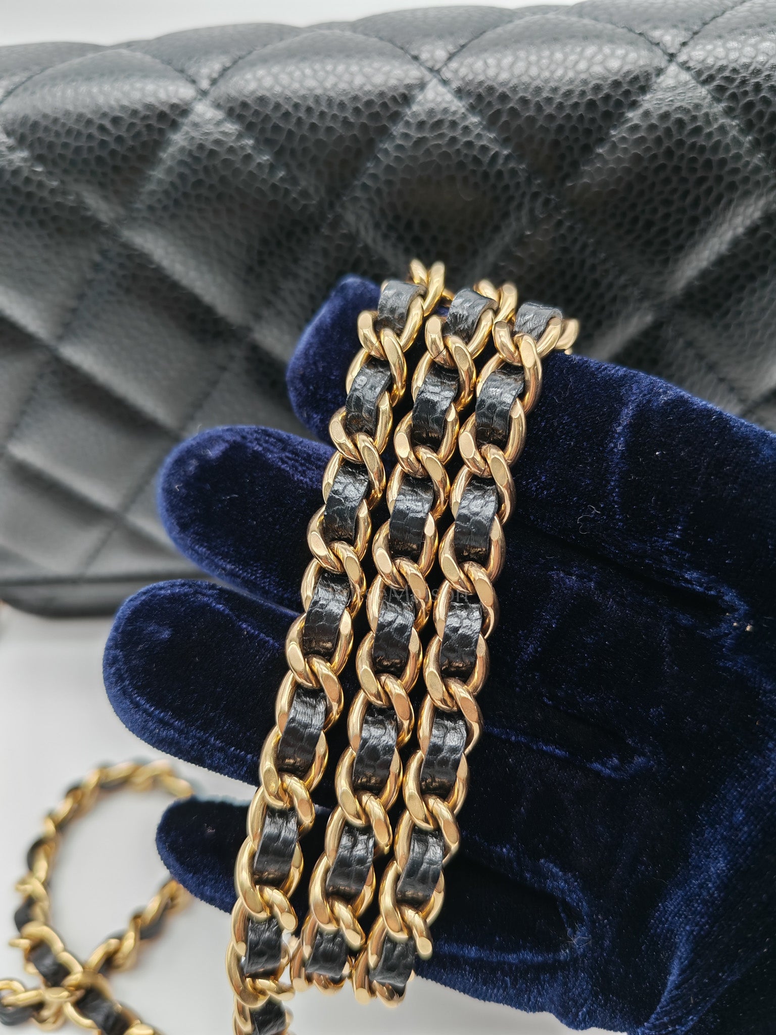 Chanel Classic Wallet On Chain in Black Quilted Caviar Leather & Gold Hardware Microchip