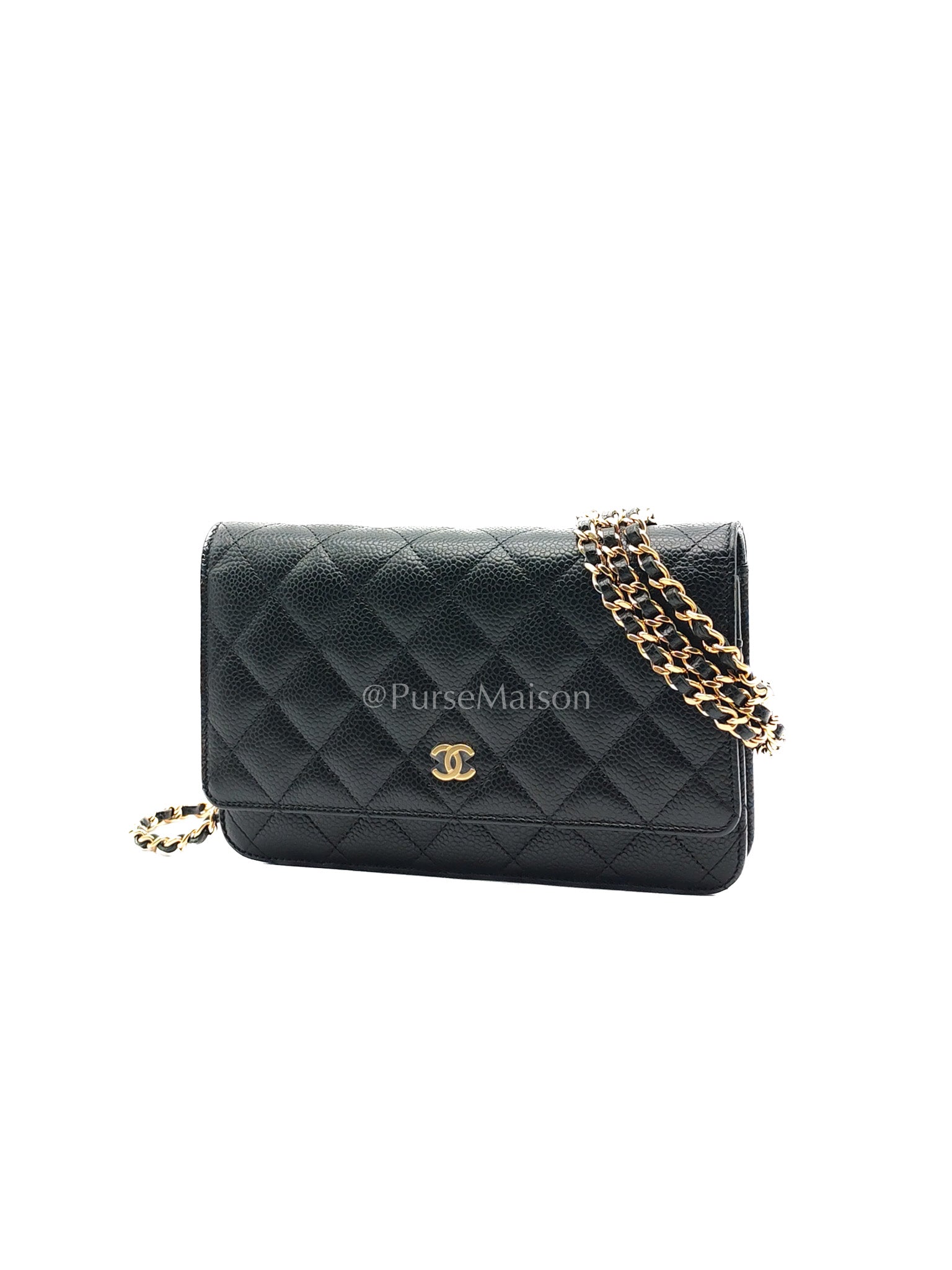 Chanel Wallet on Chain (WOC) in Black Caviar Leather and Gold Hardware (Microchip)