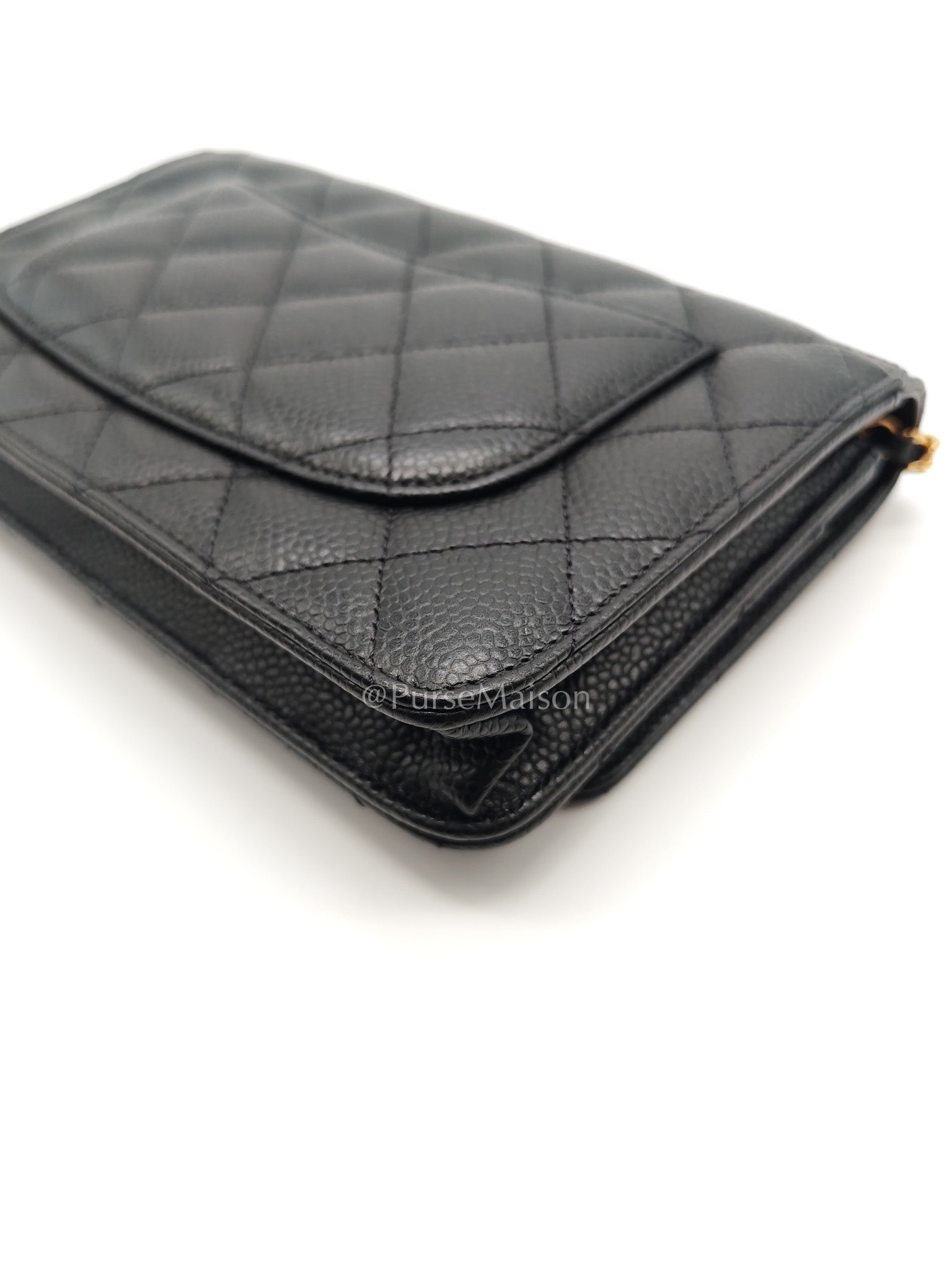 Chanel Wallet on Chain (WOC) in Black Caviar Leather and Gold Hardware (Microchip)