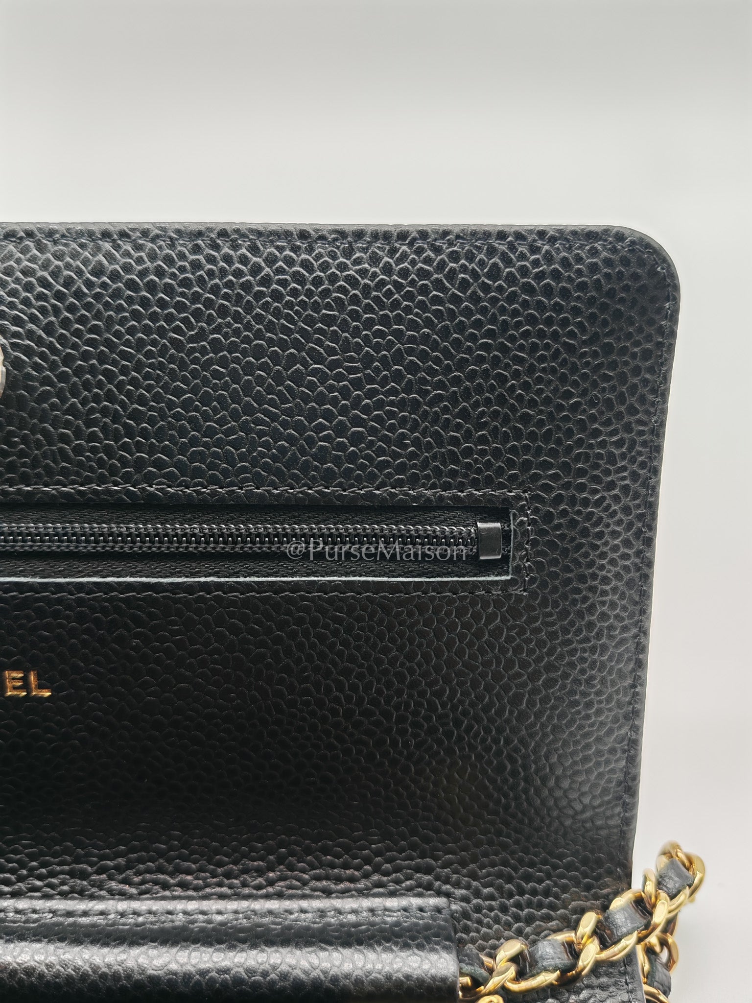 Chanel Wallet on Chain (WOC) in Black Caviar Leather and Gold Hardware (Microchip)
