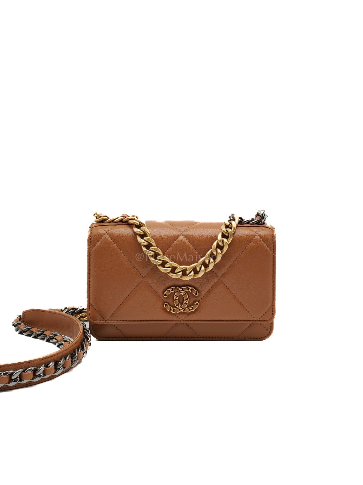 Chanel 19 Wallet On Chain (WOC) Caramel Lambskin Leather Mix Hardware (Microchip)