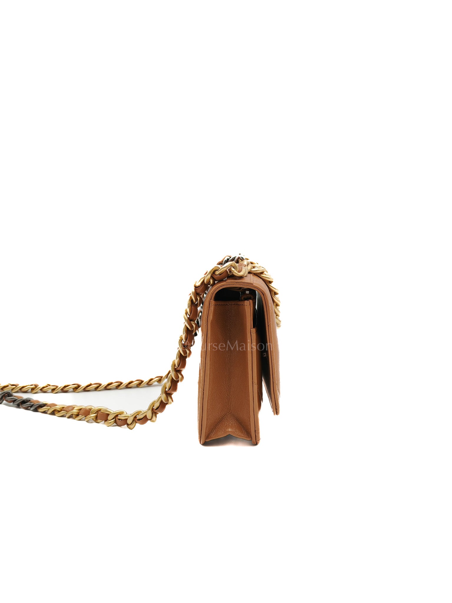 Chanel 19 Wallet On Chain (WOC) Caramel Lambskin Leather Mix Hardware (Microchip)
