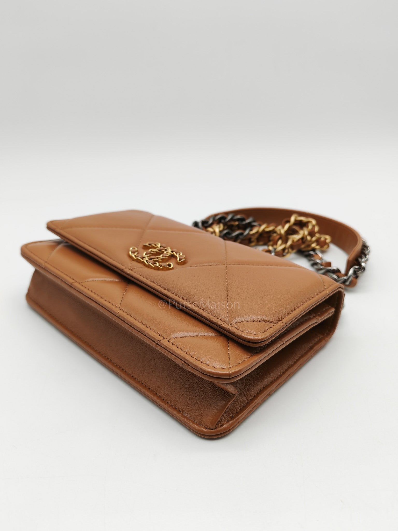 Chanel 19 Wallet On Chain (WOC) Caramel Lambskin Leather Mix Hardware (Microchip)