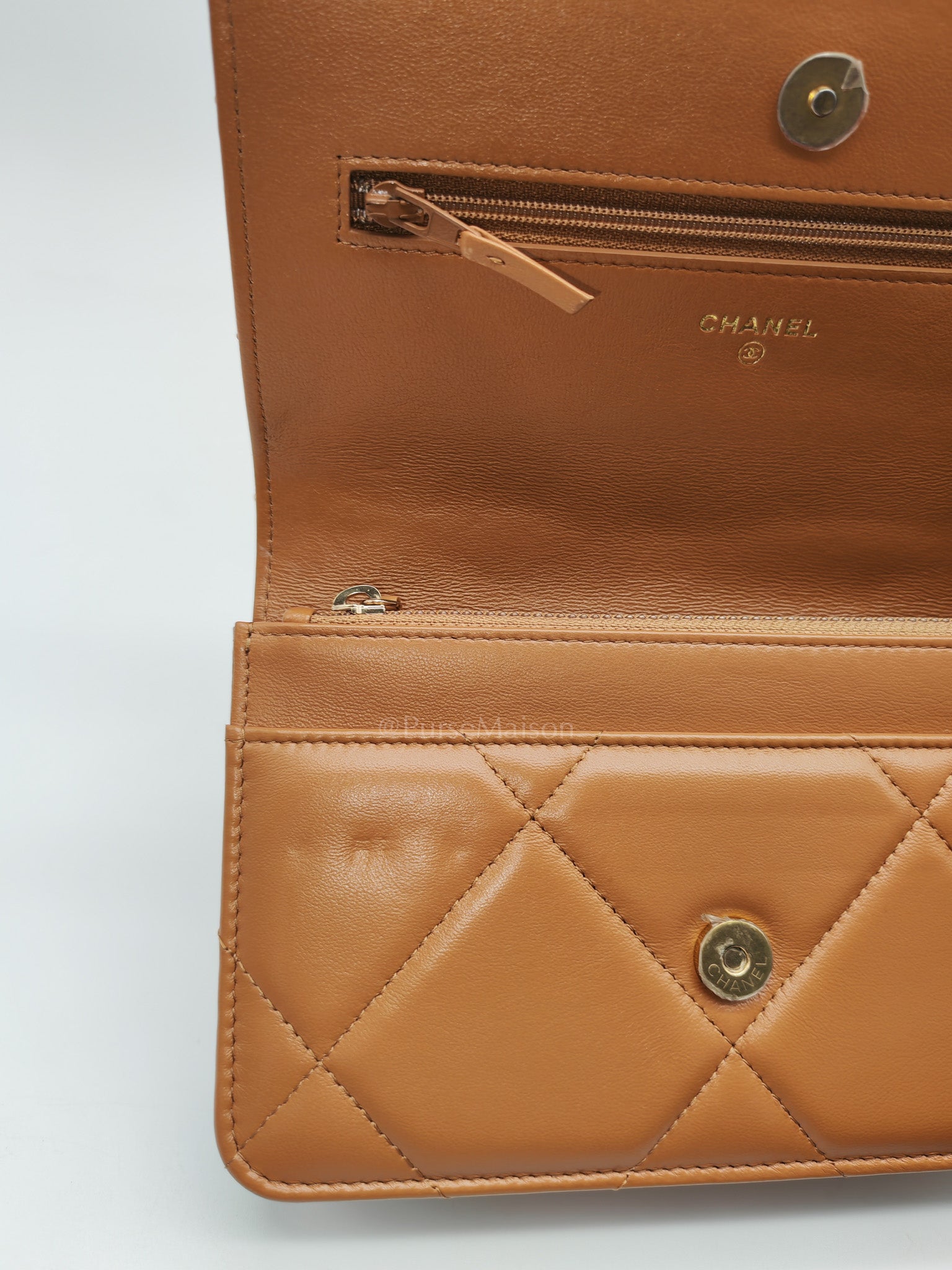 Chanel 19 Wallet On Chain (WOC) Caramel Lambskin Leather Mix Hardware (Microchip)