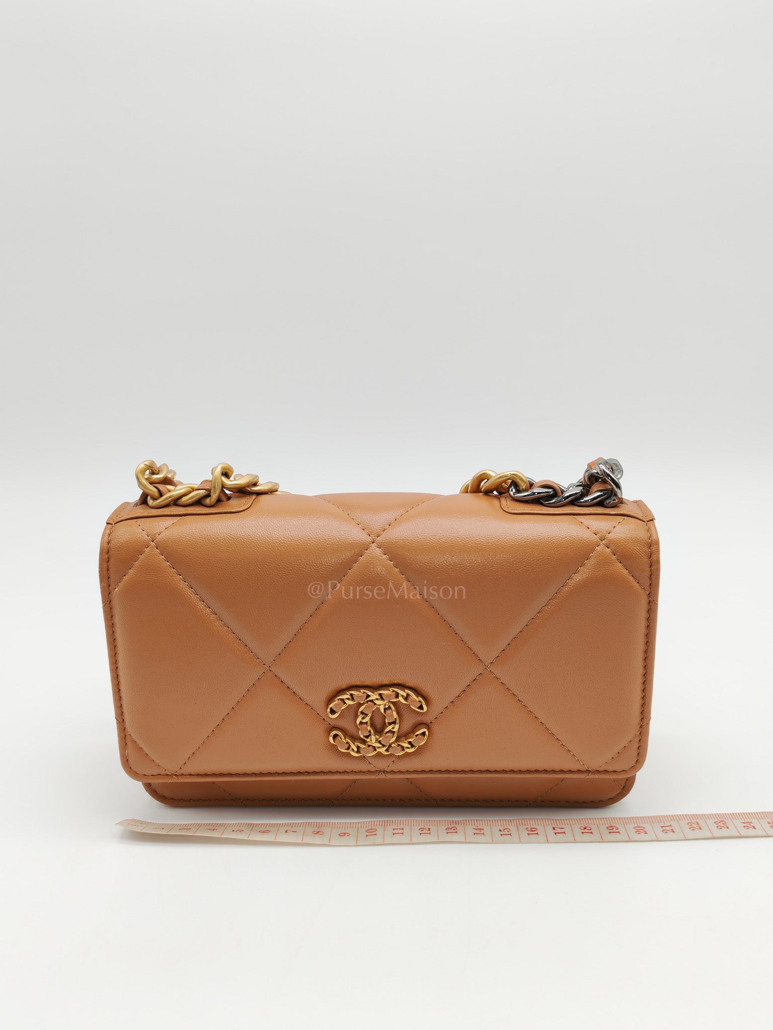Chanel 19 Wallet On Chain (WOC) Caramel Lambskin Leather Mix Hardware (Microchip)