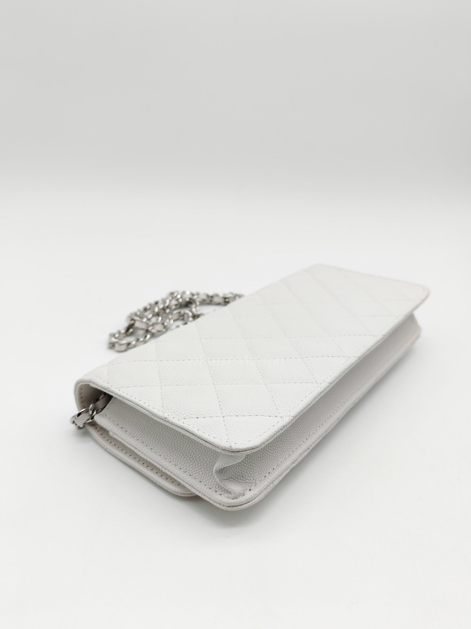 Chanel Long Wallet on Chain in White Caviar Leather Silver Hardware (Microchip)
