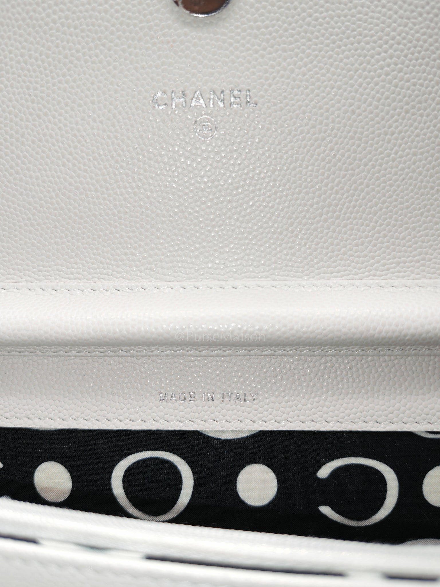 Chanel Long Wallet on Chain in White Caviar Leather Silver Hardware (Microchip)