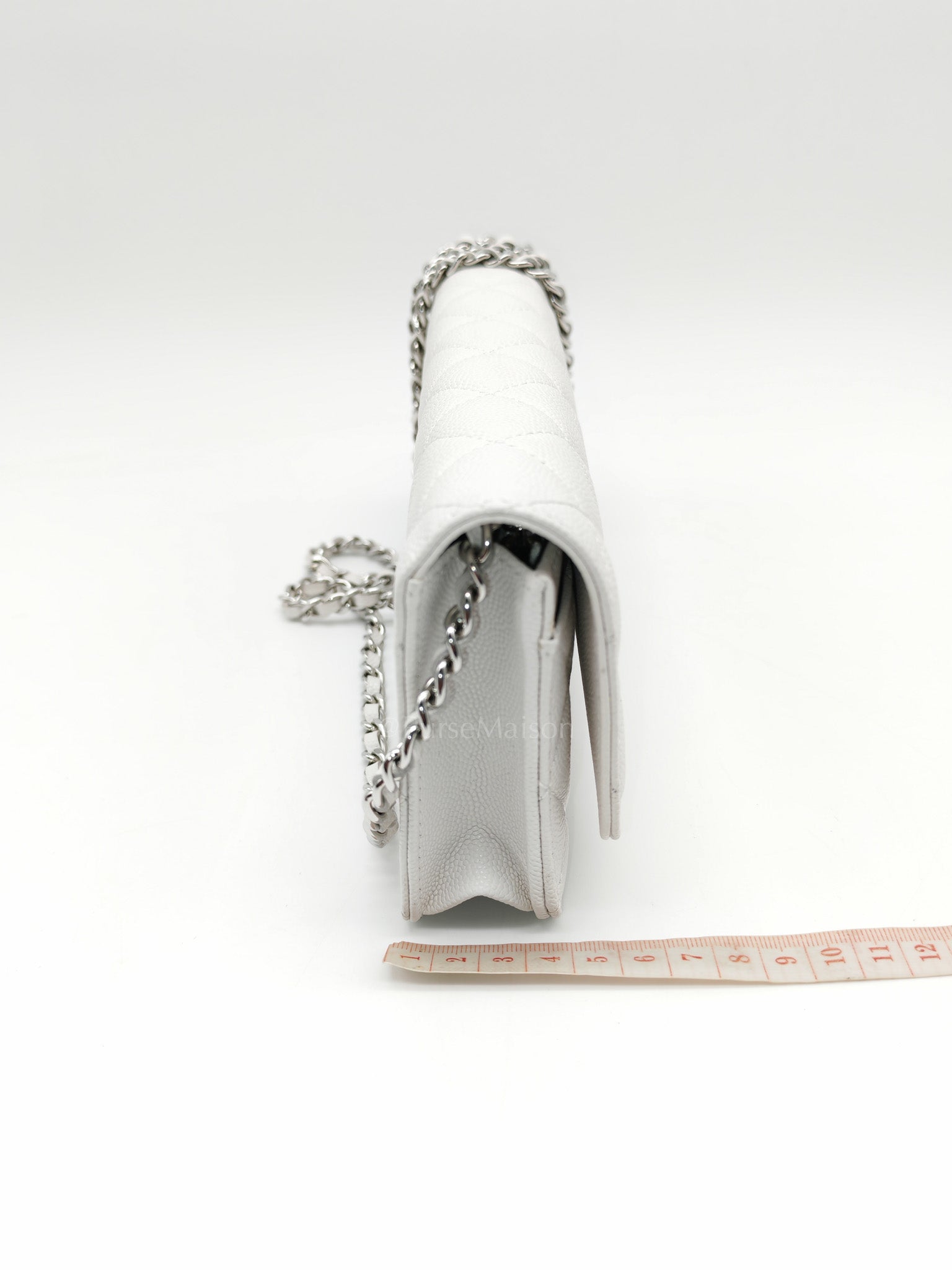 Chanel Long Wallet on Chain in White Caviar Leather Silver Hardware (Microchip)