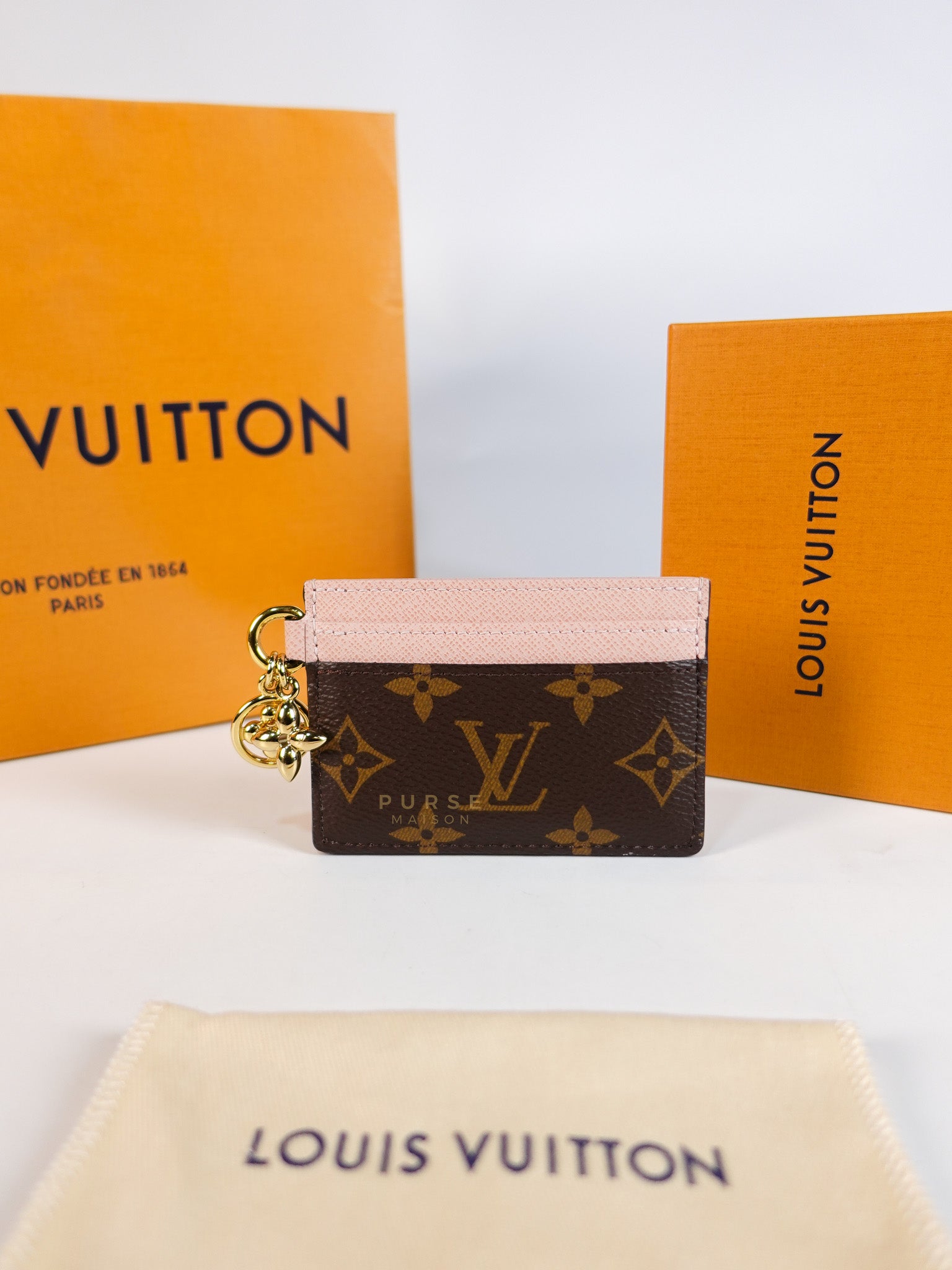 Charms Card Holder in Monogram Canvas & Rose Ballerine Pink Leather(Microchip) | Purse Maison Luxury Bags Shop