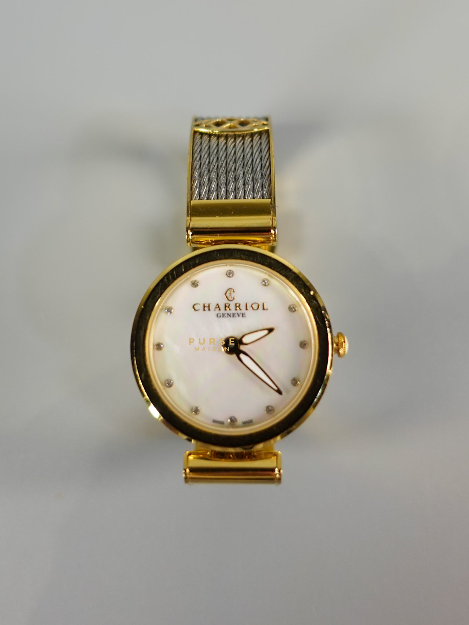 Charriol Forever Watch 32mm Mother of Pearl Gold Bezel in Steel Cable Bracelet | Purse Maison Luxury Bags Shop