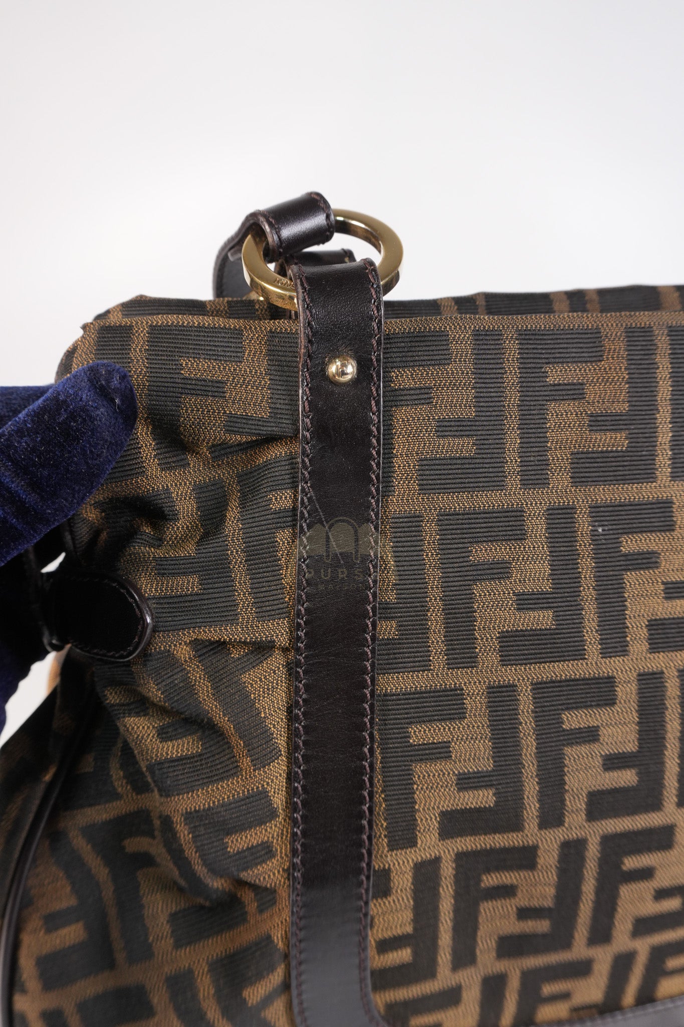 Chef Large Shoulder Bag in Black/Brown Zucca Canvas & Light Gold Hardware | Purse Maison Luxury Bags Shop