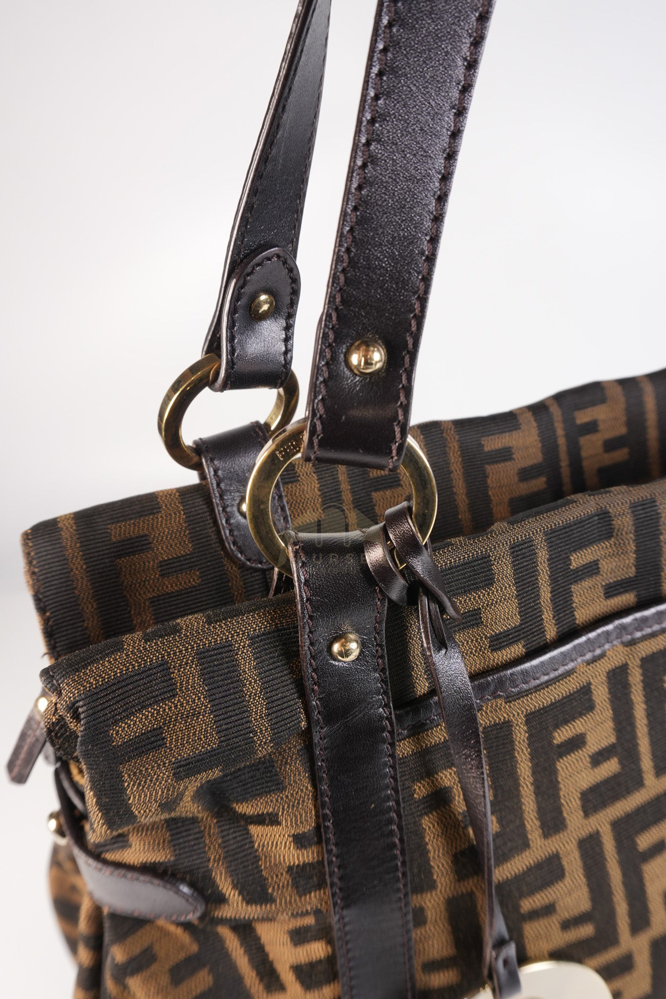 Chef Large Shoulder Bag in Black/Brown Zucca Canvas & Light Gold Hardware | Purse Maison Luxury Bags Shop