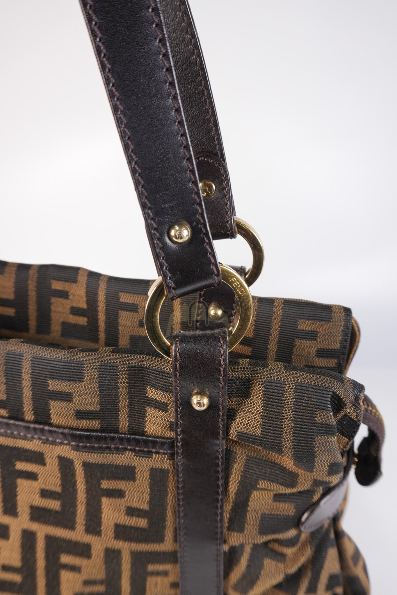 Chef Large Shoulder Bag in Black/Brown Zucca Canvas & Light Gold Hardware | Purse Maison Luxury Bags Shop