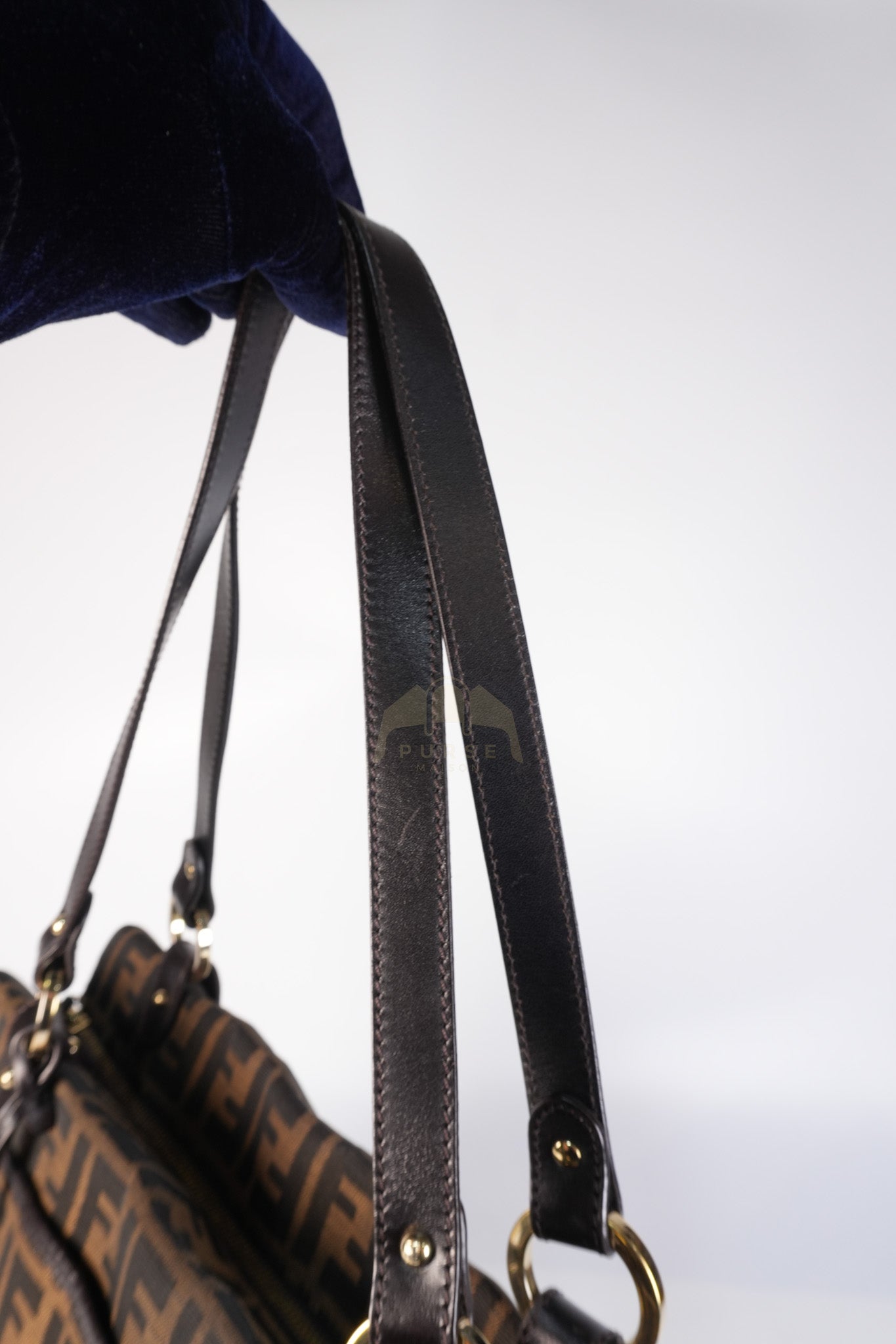 Chef Large Shoulder Bag in Black/Brown Zucca Canvas & Light Gold Hardware | Purse Maison Luxury Bags Shop