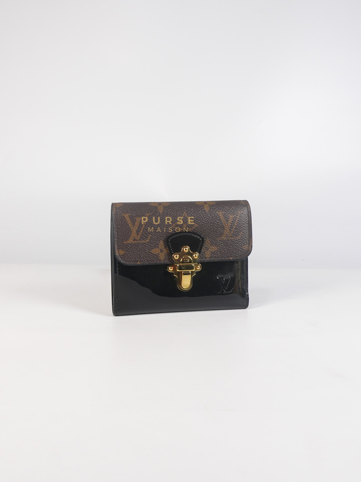 Cherrywood Tri-fold Compact Wallet in Monogram & Black Patent Leather (Date Code: FH2290) | Purse Maison Luxury Bags Shop