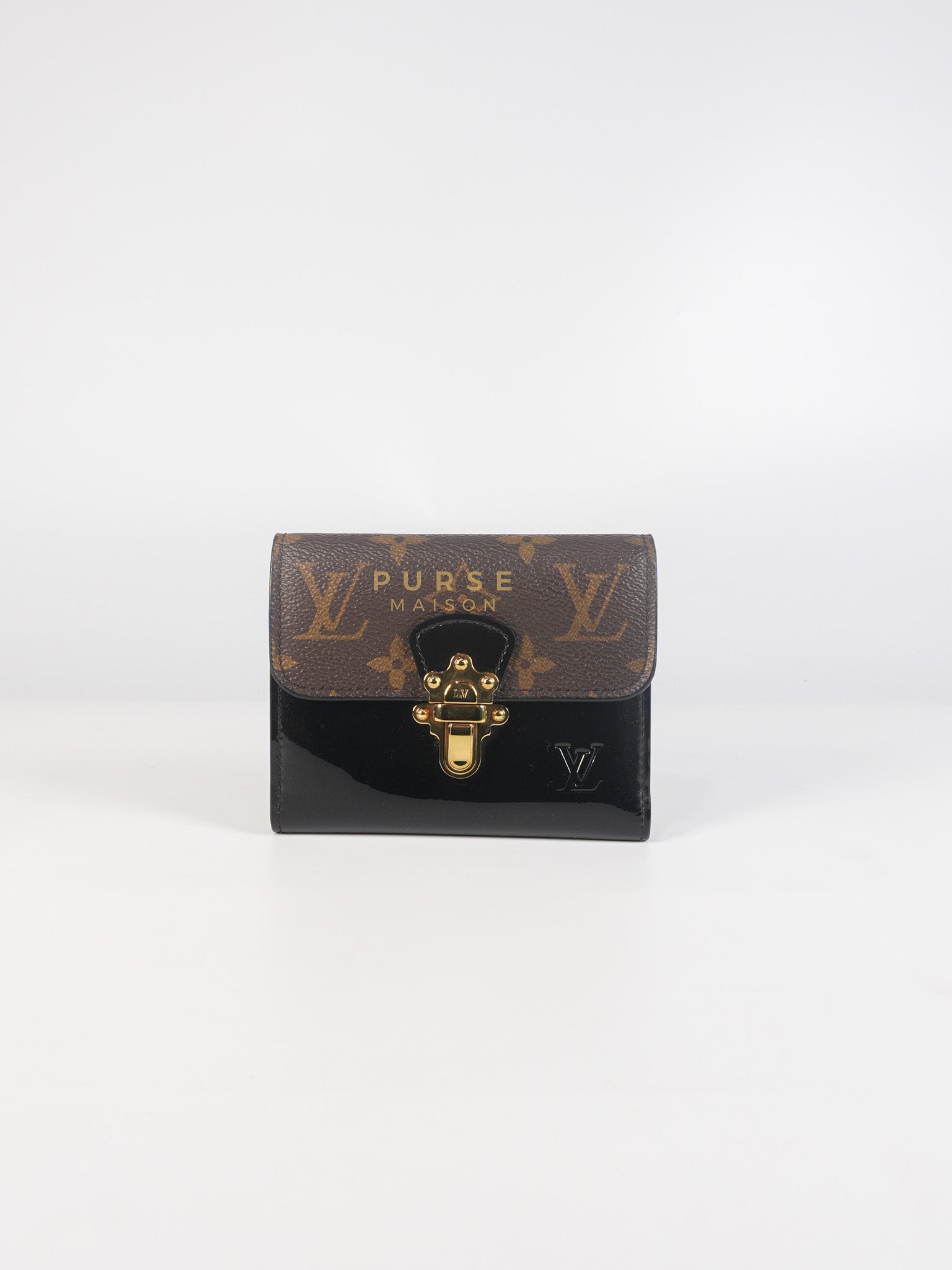 Cherrywood Tri-fold Compact Wallet in Monogram & Black Patent Leather (Date Code: FH2290) | Purse Maison Luxury Bags Shop