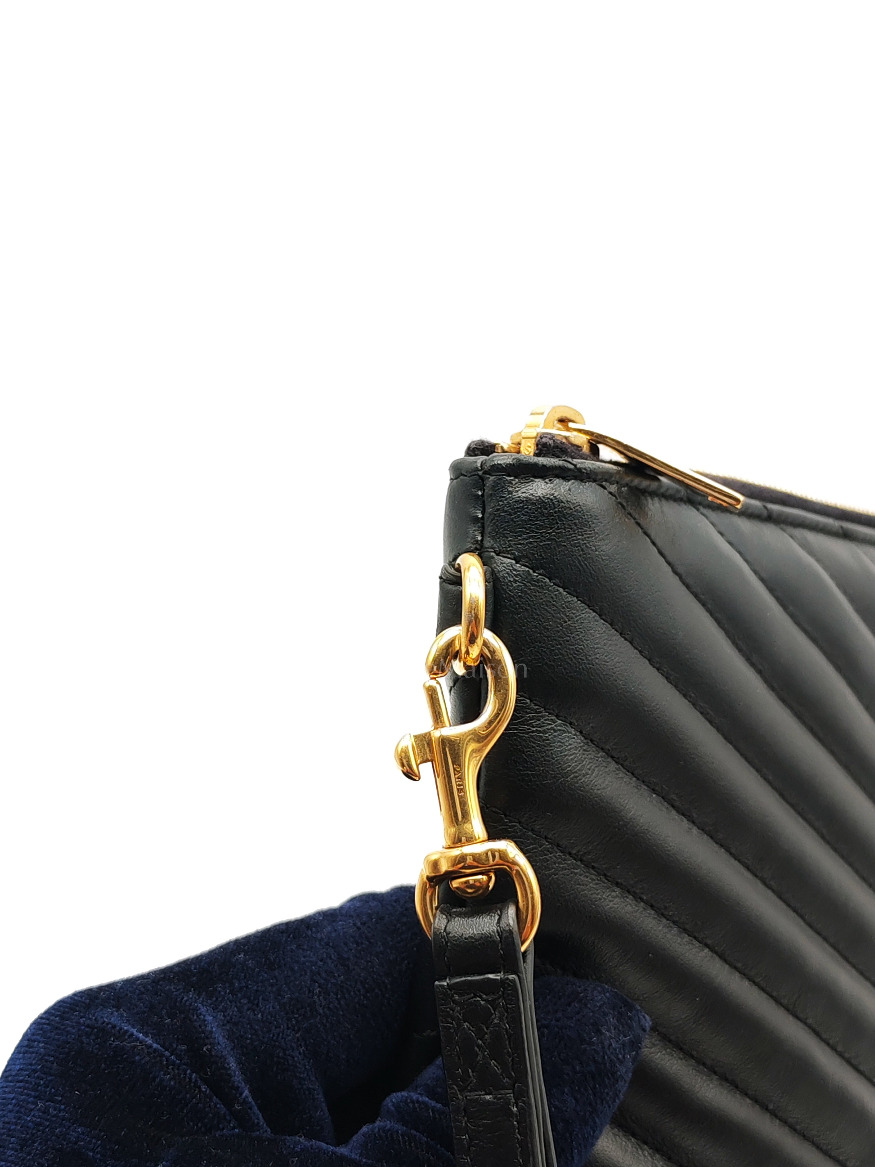 Chevron Clutch Bag in Black Quilted Matellase Leather & Gold Hardware | Purse Maison Luxury Bags Shop