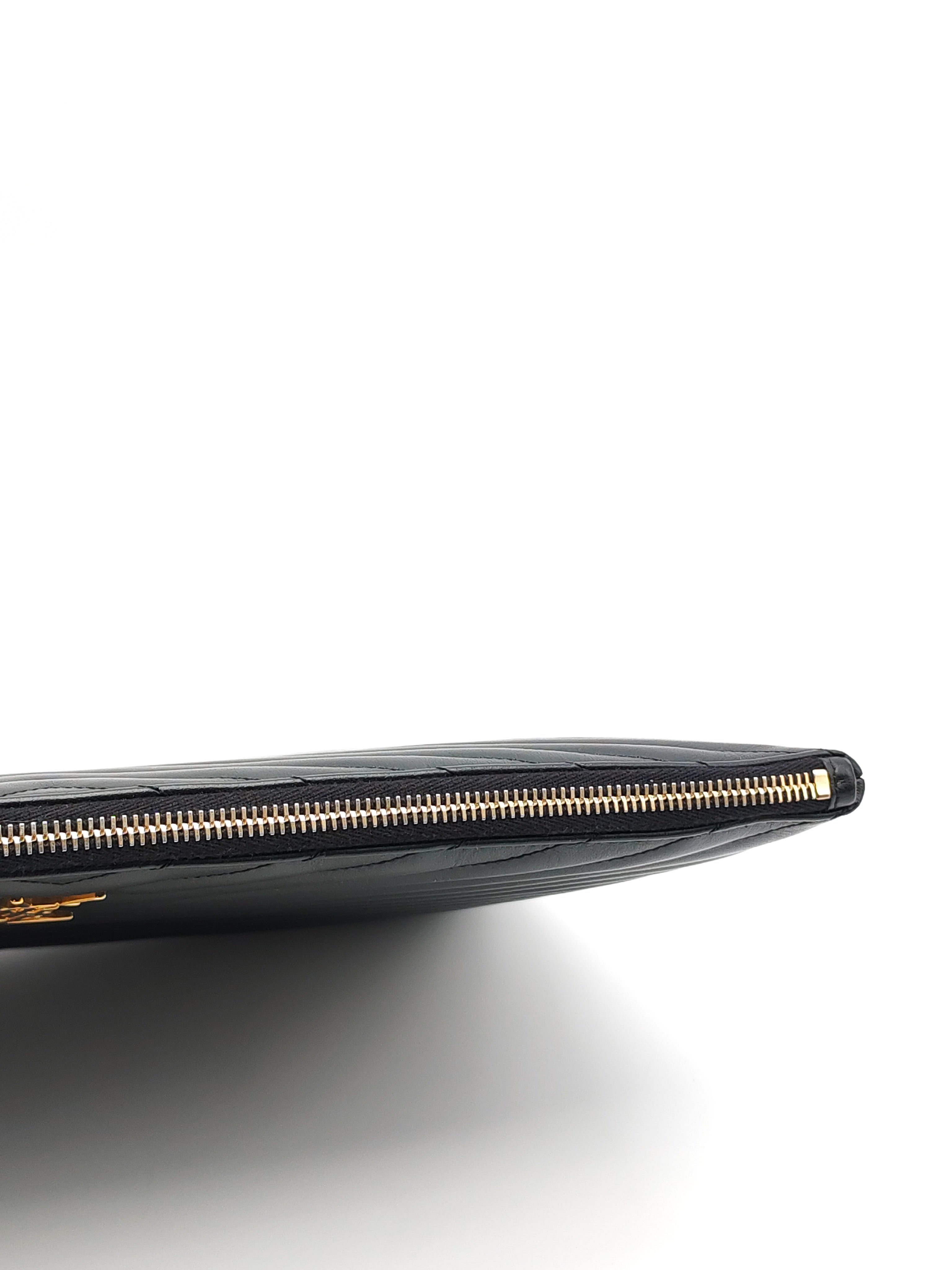 Chevron Clutch Bag in Black Quilted Matellase Leather & Gold Hardware | Purse Maison Luxury Bags Shop