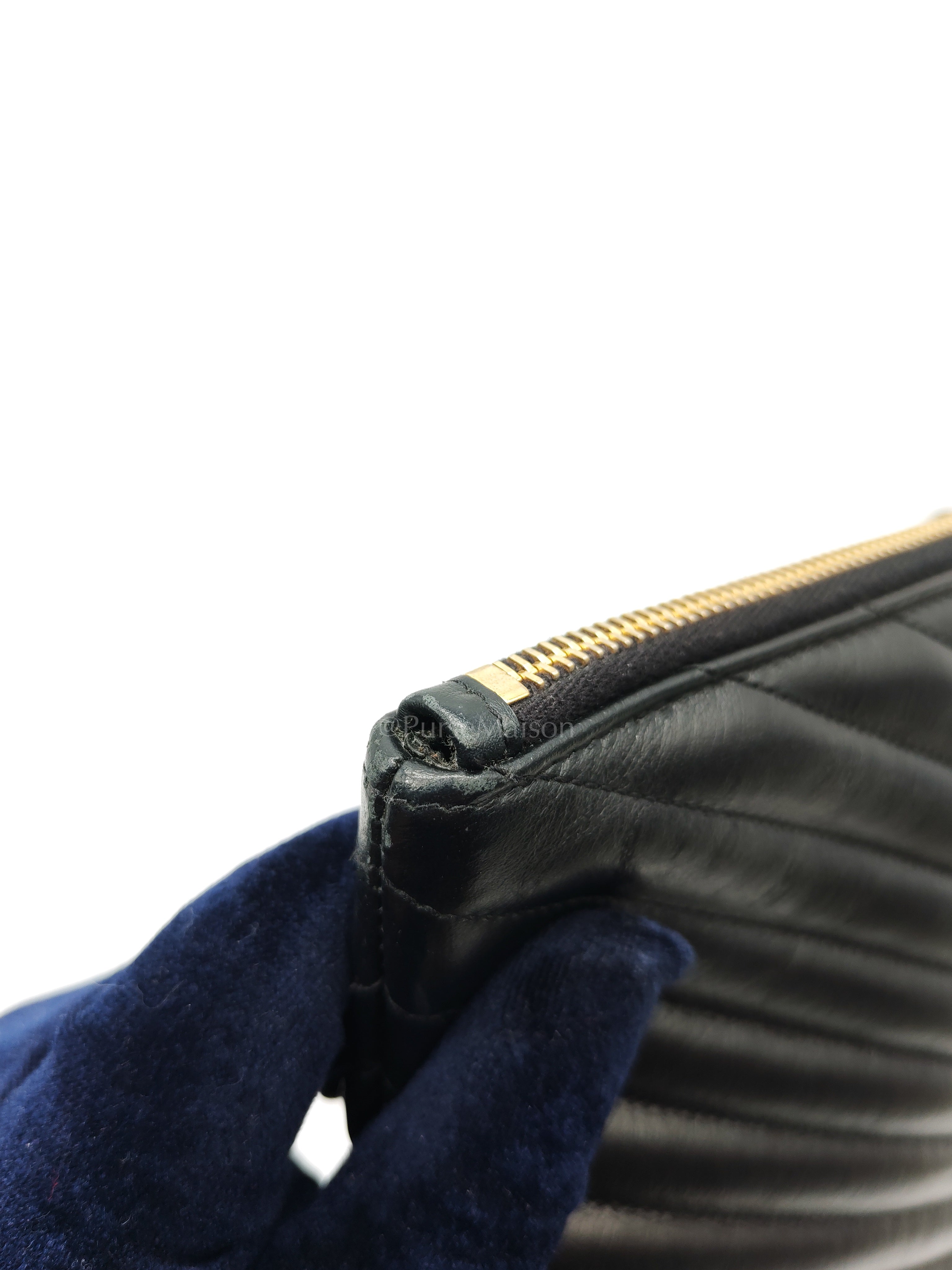 Chevron Clutch Bag in Black Quilted Matellase Leather & Gold Hardware | Purse Maison Luxury Bags Shop