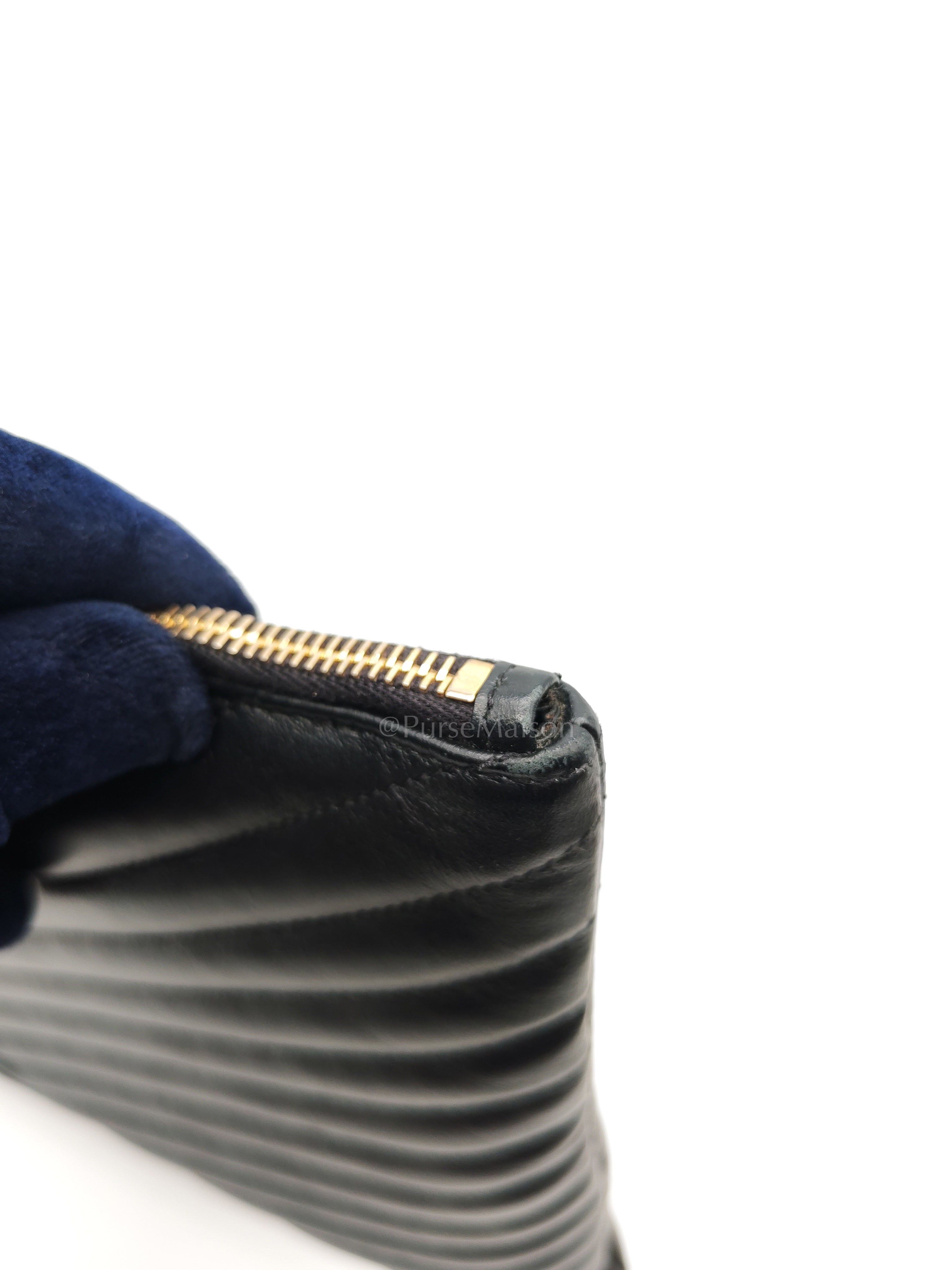 Chevron Clutch Bag in Black Quilted Matellase Leather & Gold Hardware | Purse Maison Luxury Bags Shop
