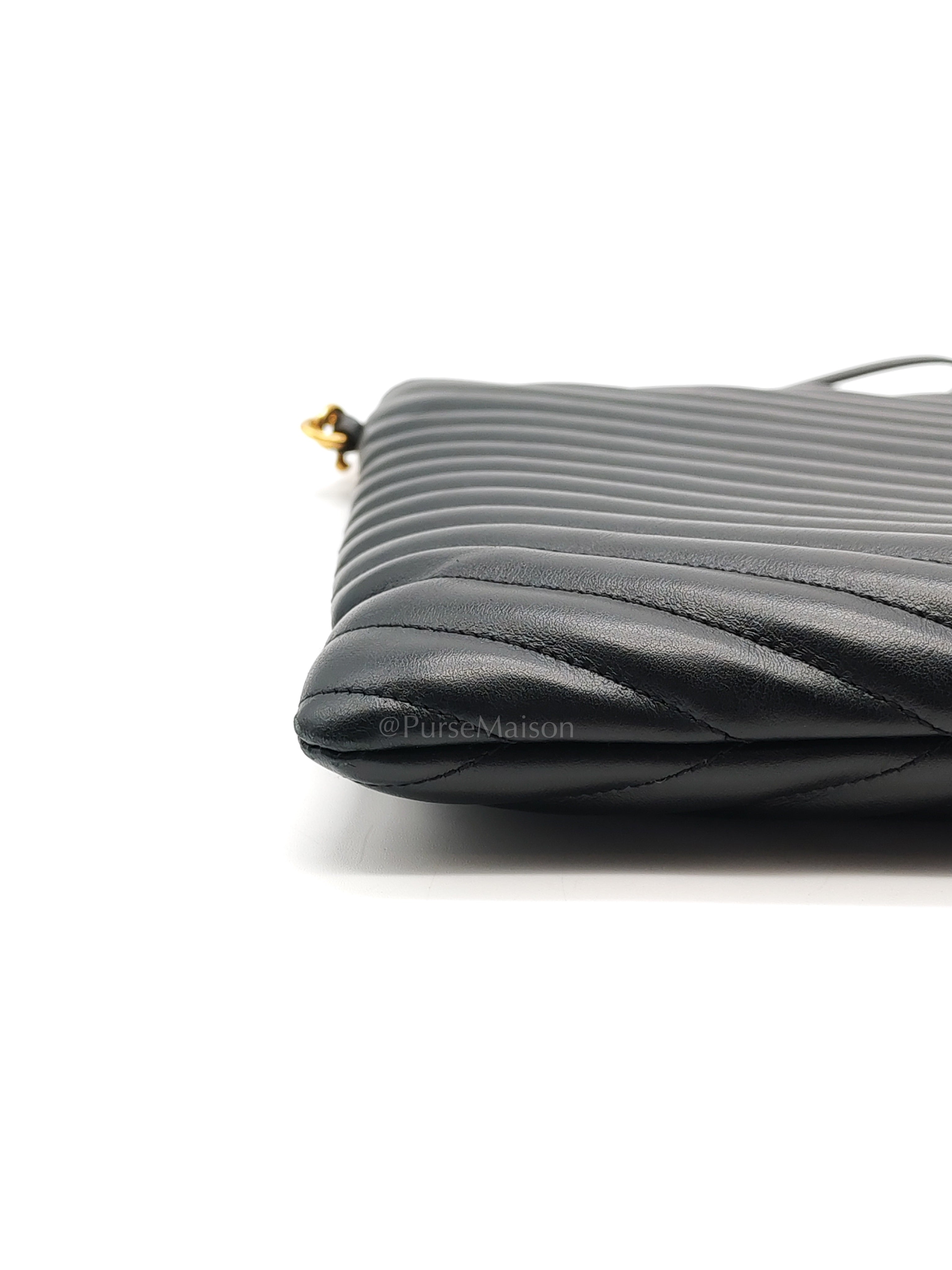 Chevron Clutch Bag in Black Quilted Matellase Leather & Gold Hardware | Purse Maison Luxury Bags Shop