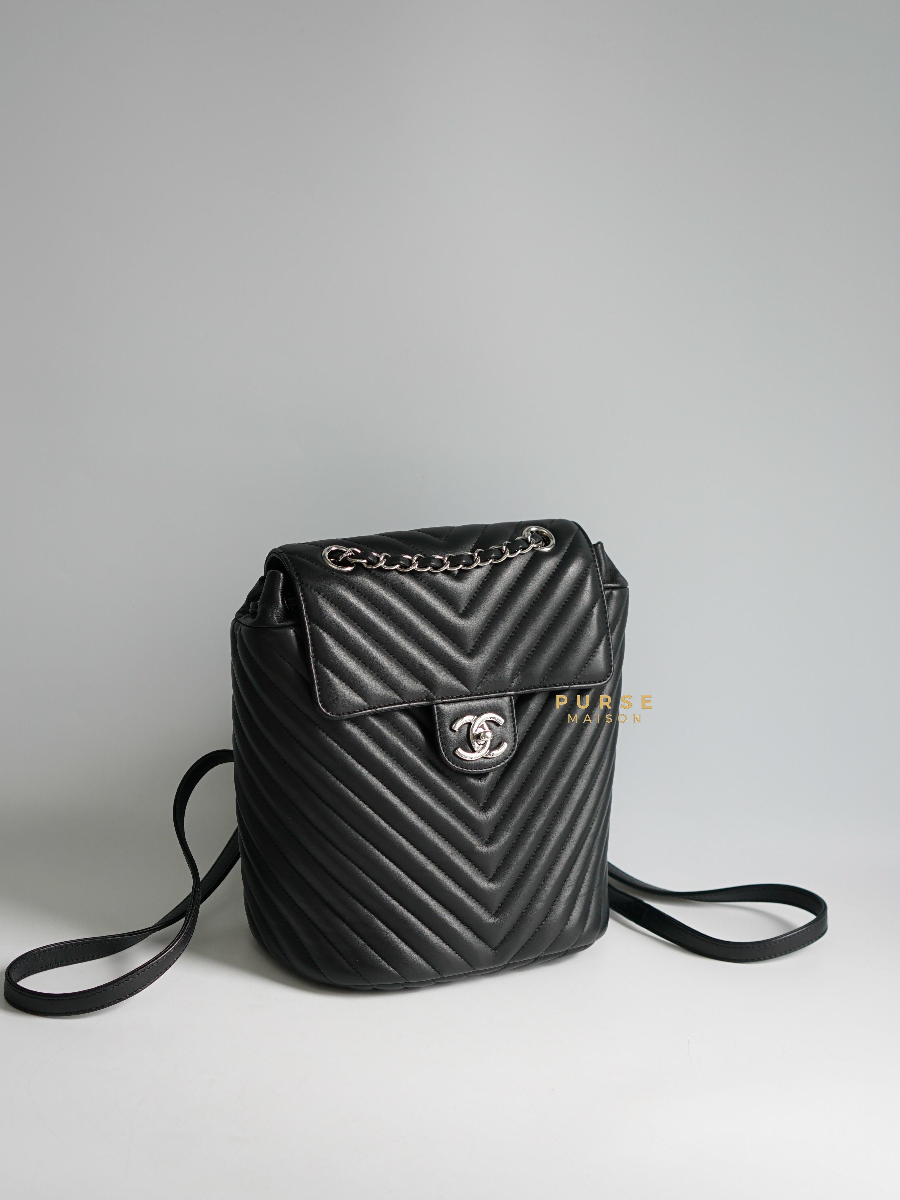 Chanel Chevron Urban Spirit Backpack Series 22 in Silver Hardware & Calfskin | Purse Maison Luxury Bags Shop