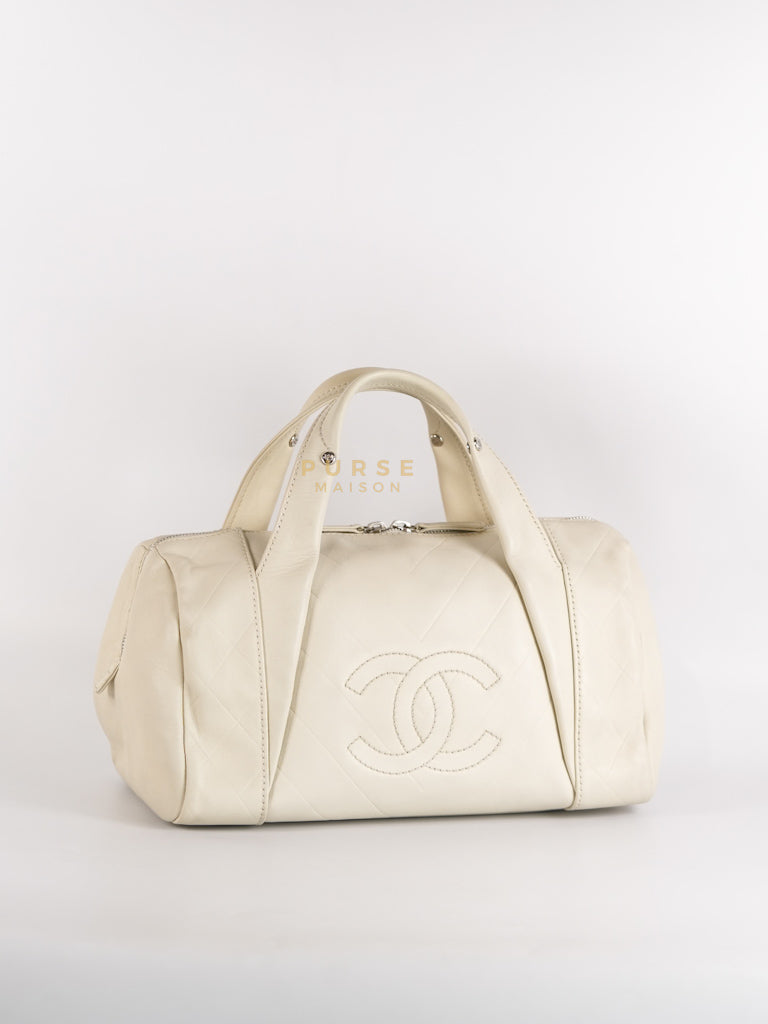 Chevron V-Stitch Cream Calfskin Leather Boston Bag Series 10 | Purse Maison Luxury Bags Shop