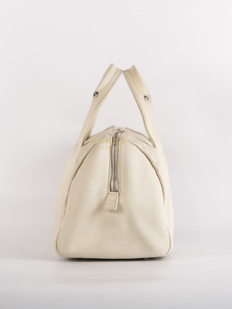 Chevron V-Stitch Cream Calfskin Leather Boston Bag Series 10 | Purse Maison Luxury Bags Shop