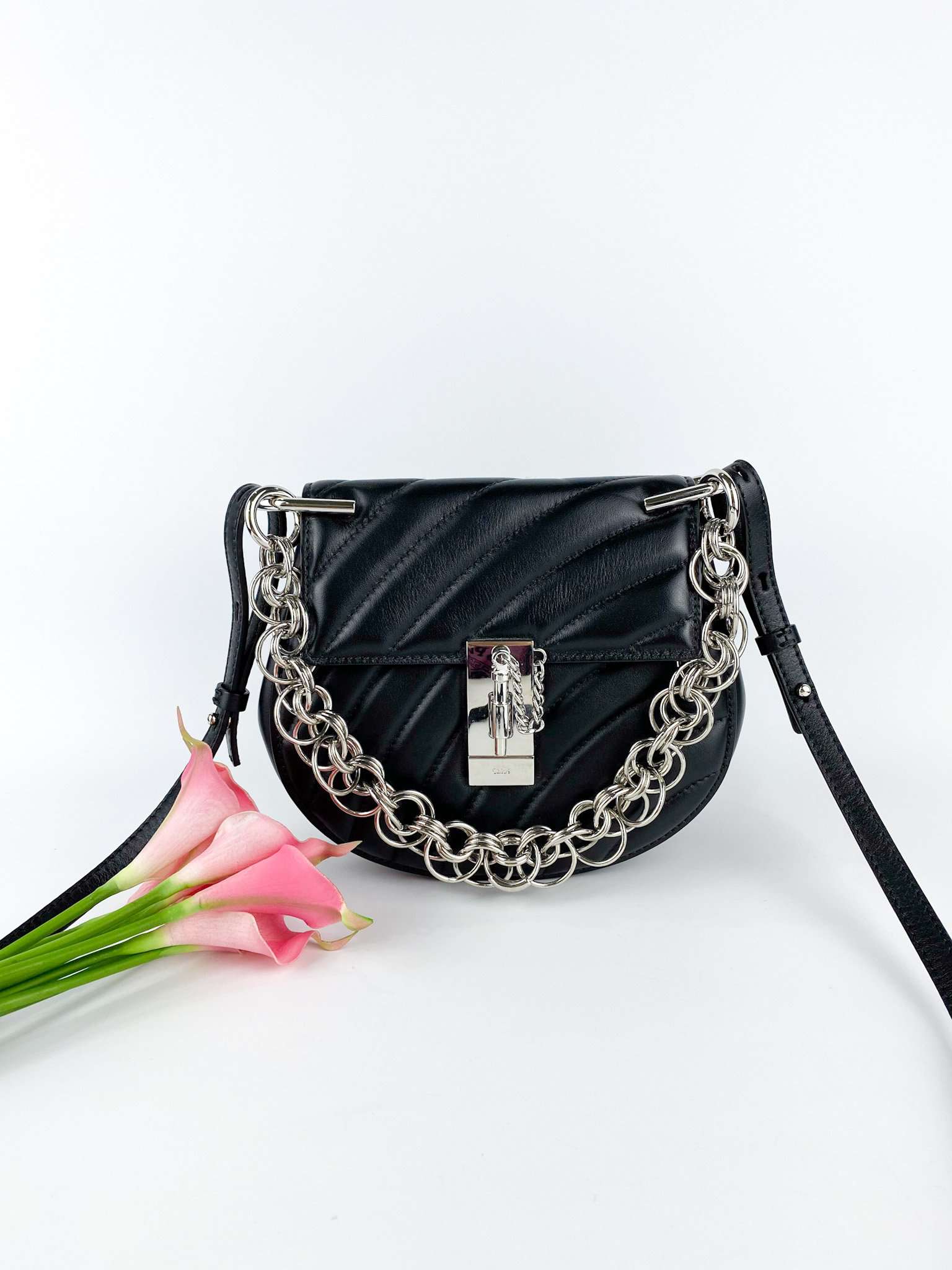 Chloe Drew Bijou Mini Quilted Shoulder Bag- Black