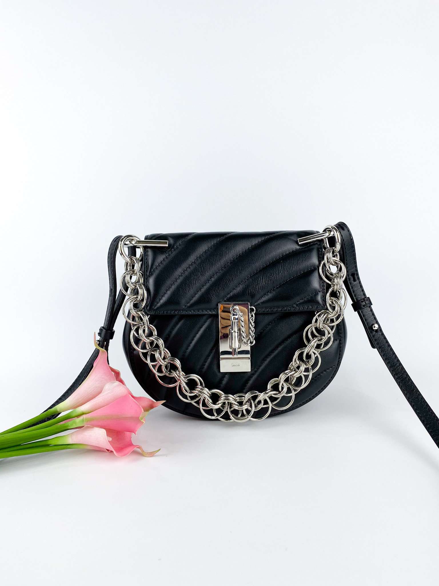 Chloe Drew Bijou Mini Quilted Shoulder Bag- Black