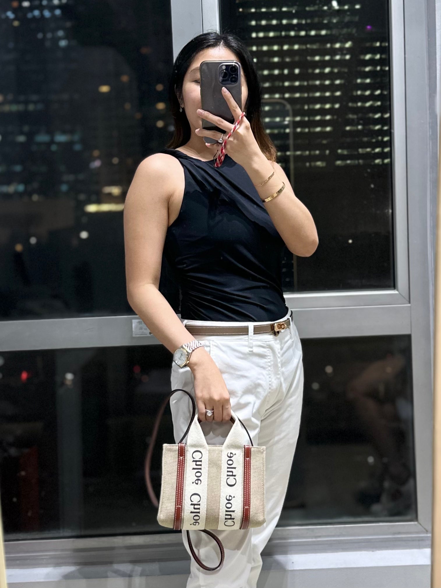 Chloe Mini Woody Canvas Tote Bag (White/Brown) | Purse Maison Luxury Bags Shop