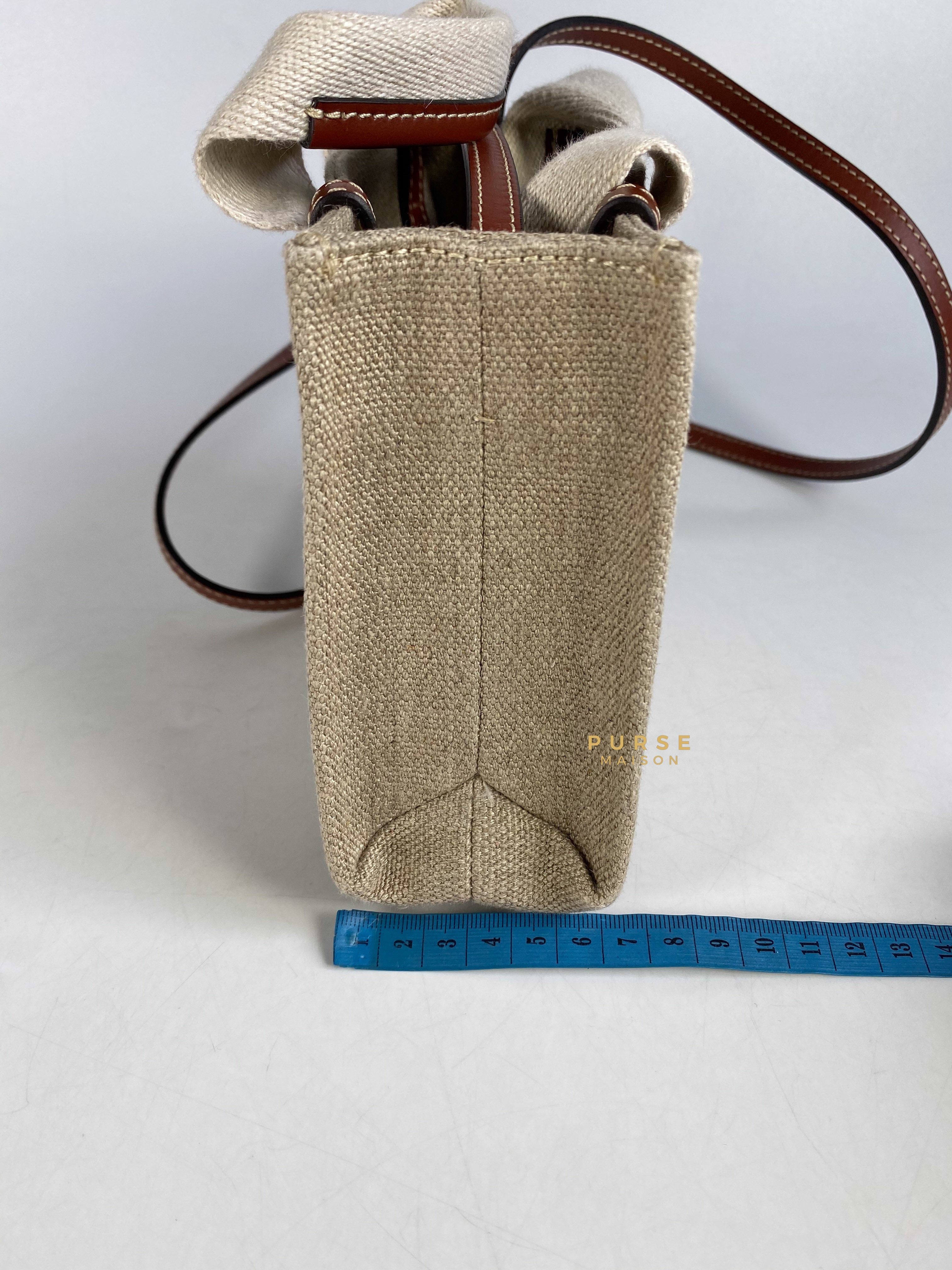 Chloe Mini Woody Canvas Tote Bag (White/Brown) | Purse Maison Luxury Bags Shop