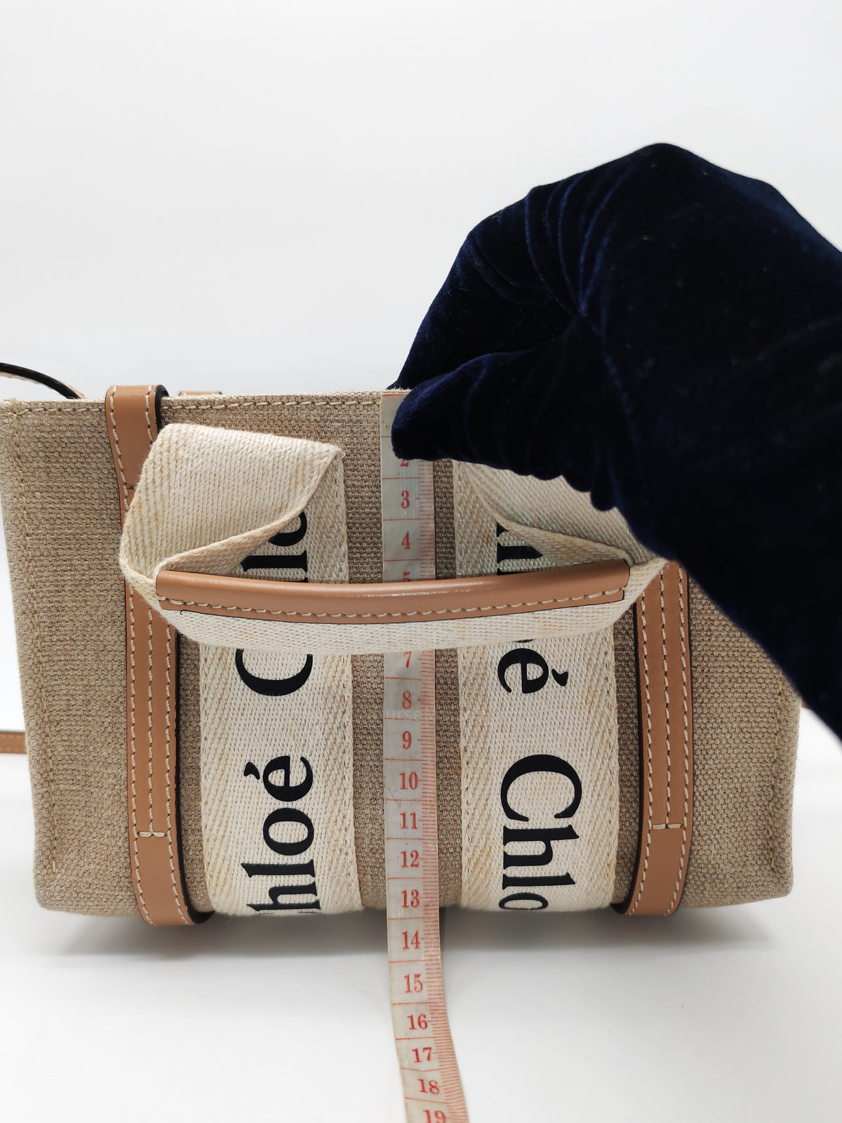 Chloe Mini Woody Tote Bag in Brown Linen Canvas | Purse Maison Luxury Bags Shop