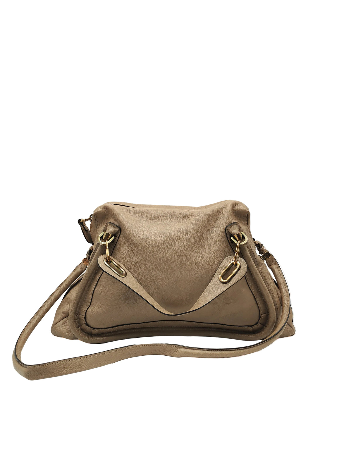 Chloe Paraty Shoulder Bag in Beige Grained Calfskin Leather and Gold Hardware | Purse Maison Luxury Bags Shop