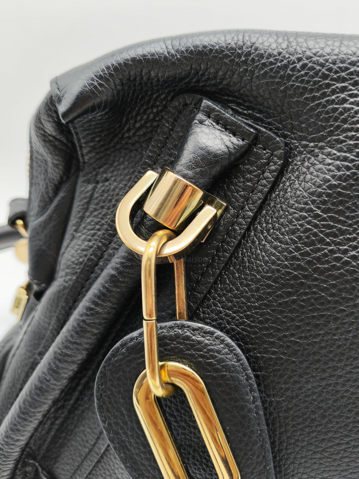 Chloe Paraty Top Handle Shoulder Bag in Black Grained Calfskin Leather and Gold Hardware | Purse Maison Luxury Bags Shop
